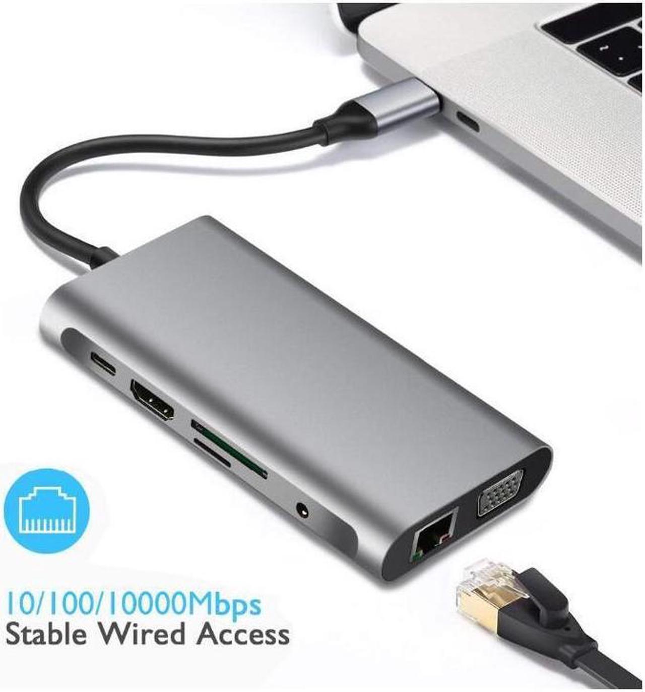 Alt view image 5 of 7 - IXJYLCPC USB C Hub, USB C Adapter 10 in 1 Thunderbolt 3 hub 1000M RJ45 Ethernet, 4K HDMI, VGA, 3USB 3.0 Ports, PD Charging Port, Card Reader, Audio Mic Port MacBook, Chromebook More