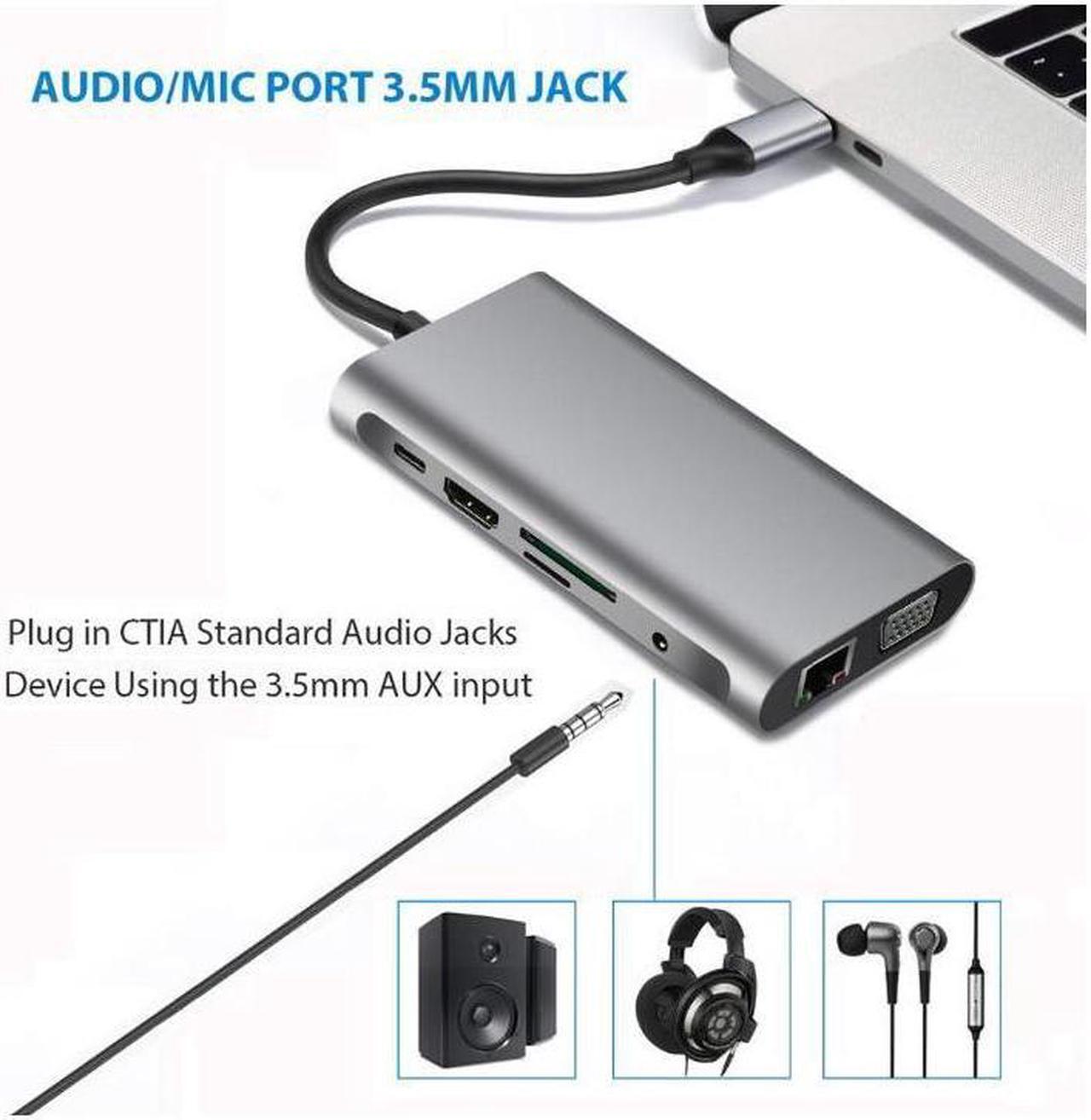 Alt view image 7 of 7 - IXJYLCPC USB C Hub, USB C Adapter 10 in 1 Thunderbolt 3 hub 1000M RJ45 Ethernet, 4K HDMI, VGA, 3USB 3.0 Ports, PD Charging Port, Card Reader, Audio Mic Port MacBook, Chromebook More
