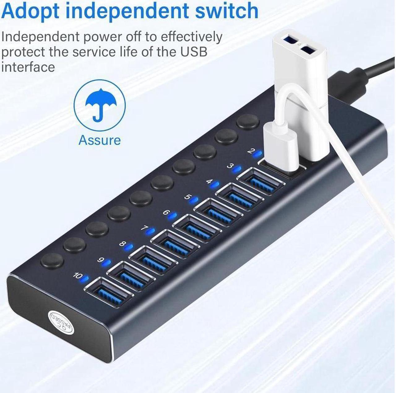 Alt view image 4 of 7 - XJYLCPC USB 3.0 SuperSpeed 10-Port Hub [Durable Aluminum] with 60W (12V / 5A) Power Adapter for Laptop/PC, work for Mouse, Keyboard, Hard Drive or More USB Devices
