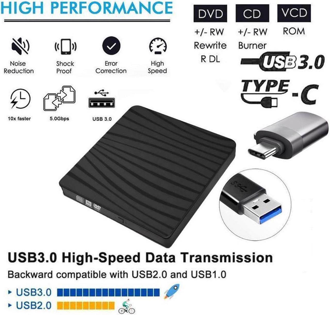 Alt view image 3 of 7 - IXJYLCPC BT689 External CD Drive USB 3.0 with Type-C adapter Portable CD DVD +/-RW Drive DVD/CD ROM Rewriter Burner Writer Compatible with Laptop Desktop PC Windows Mac Pro MacBook