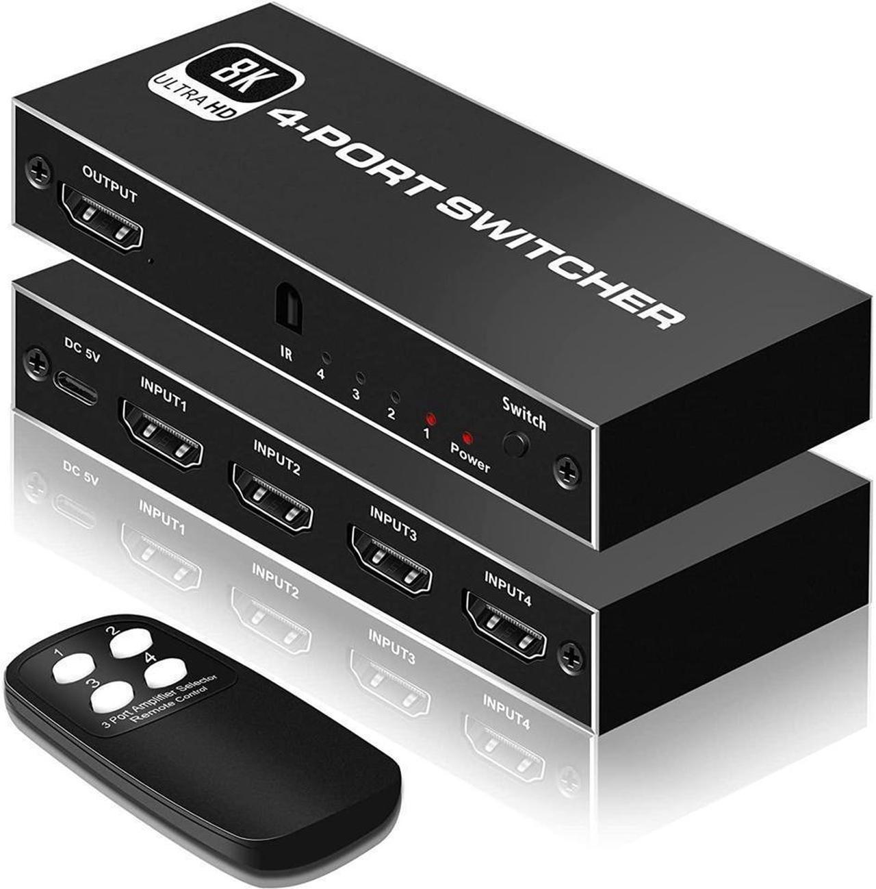 Main image of IXJYLCPC 4In 1Out 8K HDMI 2.1 Switch, 4x1 4K@120Hz/8K@60Hz HDMI Switcher with Remote Control, Supports 48Gbps, HDR10+, HDCP2.3, Dolby Vision, 4k@120H for PS5/PS4/Xbox/Roku/Apple TV