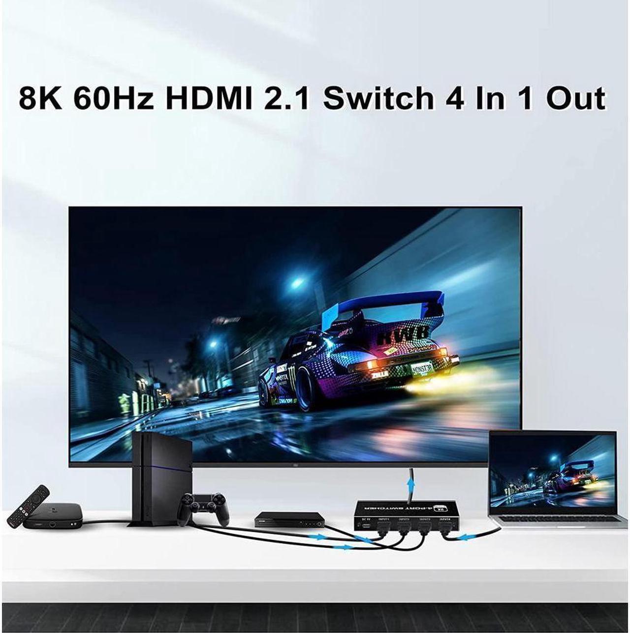 Alt view image 2 of 7 - IXJYLCPC 4In 1Out 8K HDMI 2.1 Switch, 4x1 4K@120Hz/8K@60Hz HDMI Switcher with Remote Control, Supports 48Gbps, HDR10+, HDCP2.3, Dolby Vision, 4k@120H for PS5/PS4/Xbox/Roku/Apple TV