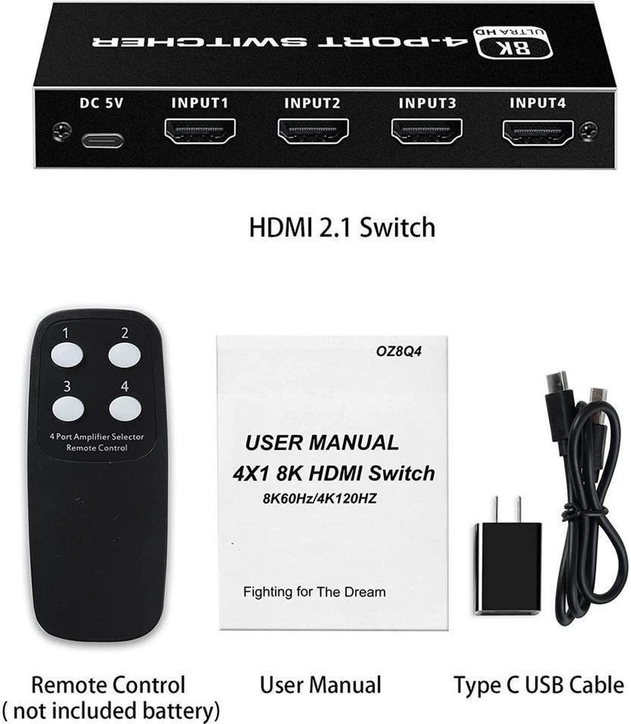 Alt view image 7 of 7 - IXJYLCPC 4In 1Out 8K HDMI 2.1 Switch, 4x1 4K@120Hz/8K@60Hz HDMI Switcher with Remote Control, Supports 48Gbps, HDR10+, HDCP2.3, Dolby Vision, 4k@120H for PS5/PS4/Xbox/Roku/Apple TV