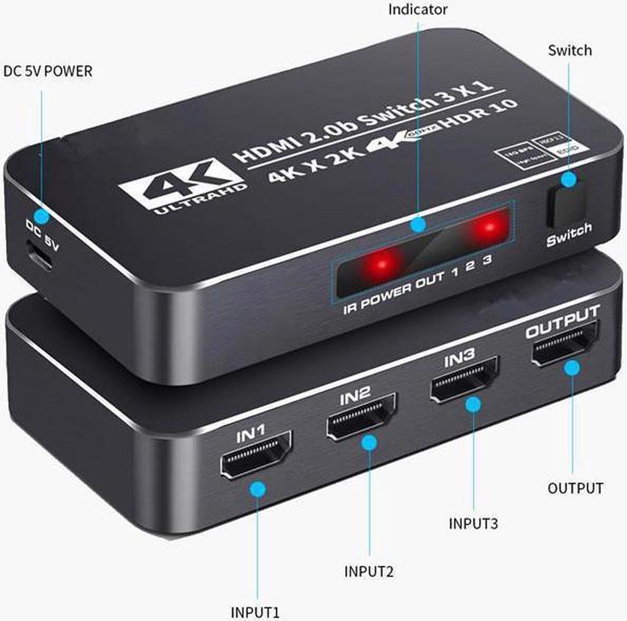 Alt view image 2 of 7 - IXJYLCPC Switcher HDMI 2.0-compatible 3 in 1 out 4K 60Hz 2K 120Hz Switch Splitter adapter IR Remote For PS5 PS4 Projector Supports Ultra HD Dolby Vision, 18.5Gbps, HDR10, HDCP 2.2 & 3D - OZQ2-2
