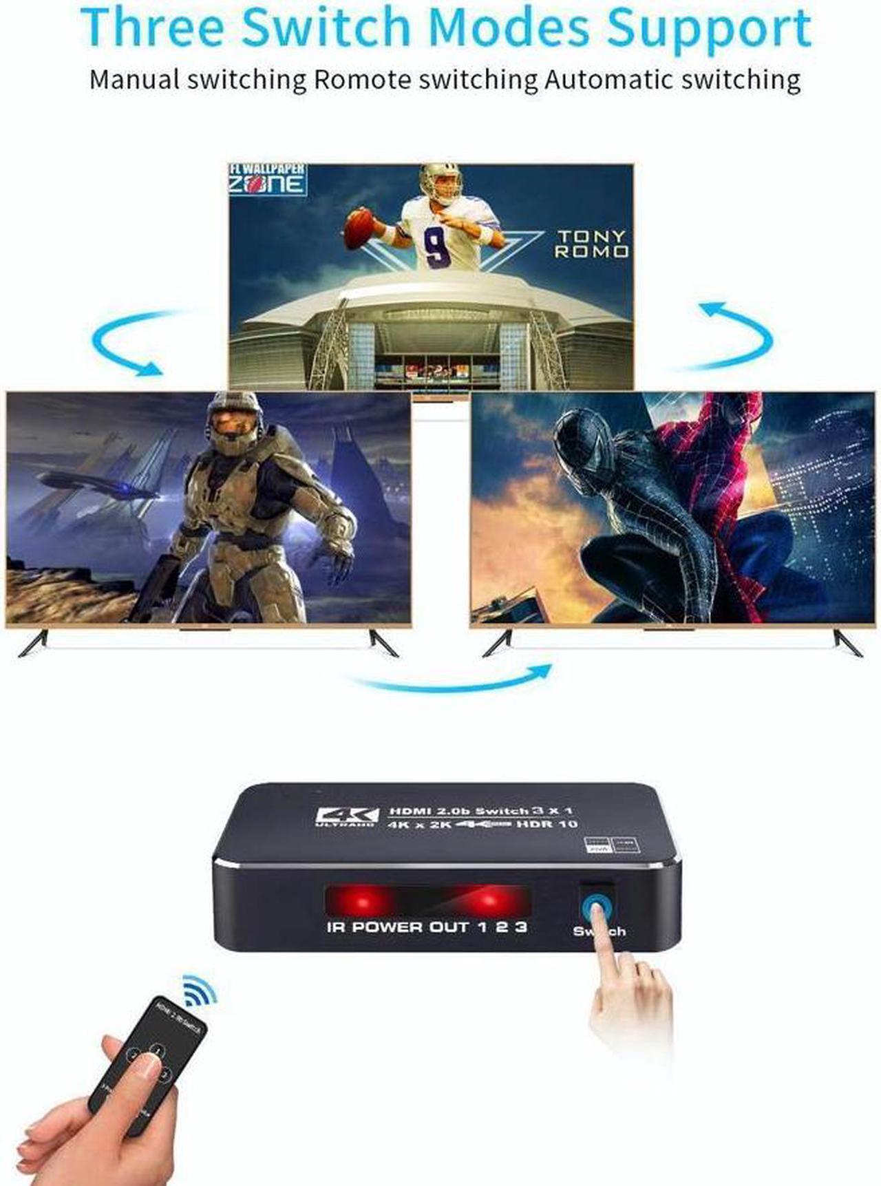Alt view image 4 of 7 - IXJYLCPC Switcher HDMI 2.0-compatible 3 in 1 out 4K 60Hz 2K 120Hz Switch Splitter adapter IR Remote For PS5 PS4 Projector Supports Ultra HD Dolby Vision, 18.5Gbps, HDR10, HDCP 2.2 & 3D - OZQ2-2