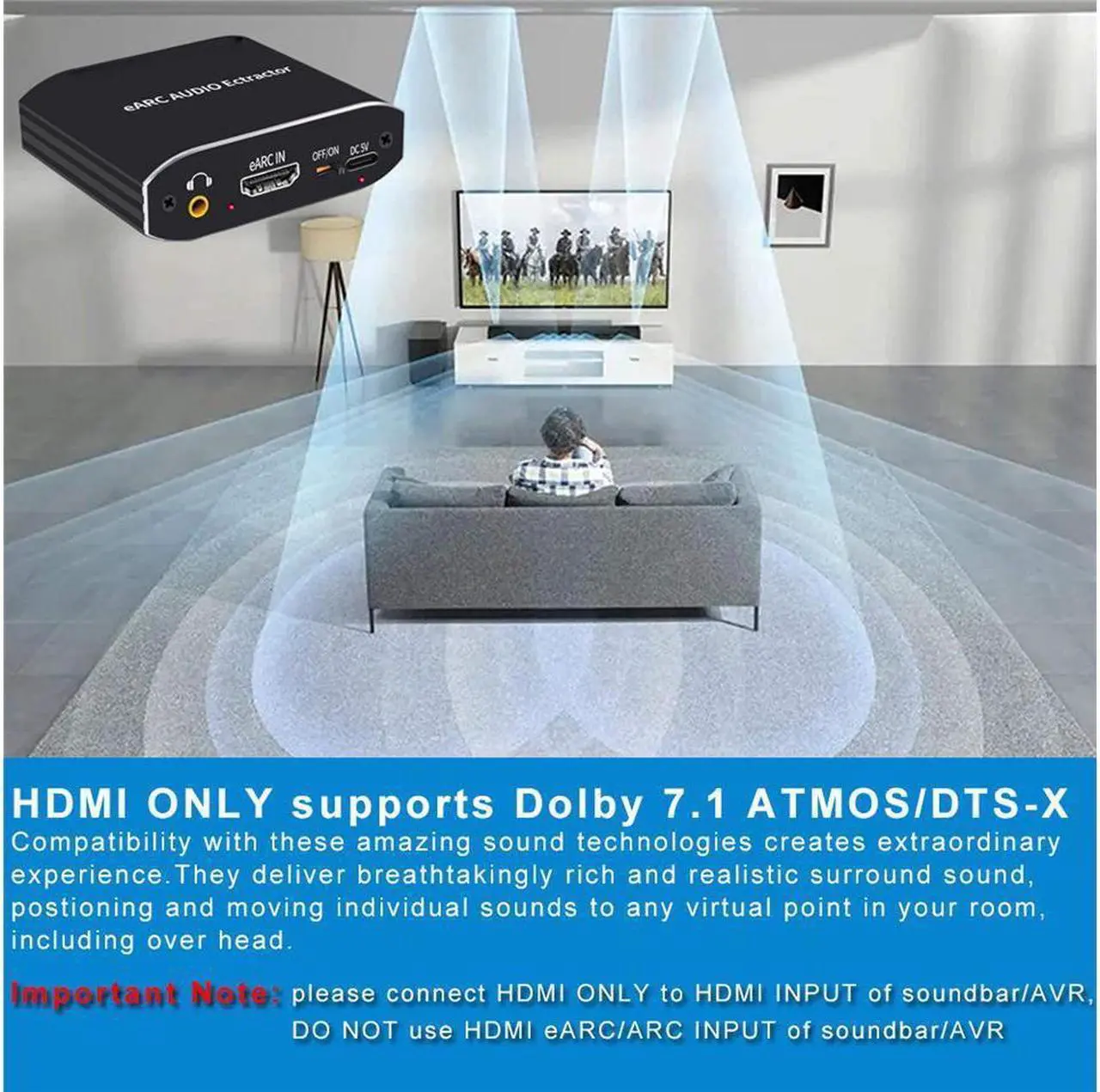 Alt view image 5 of 7 - IXJYLCPC HDMI eARC Audio Extractor 192KHz Converter ARC Audio Extractor Support HDMI AUDIO +Toslink + Coaxial + L/R Stereo Audio Adapter for TV