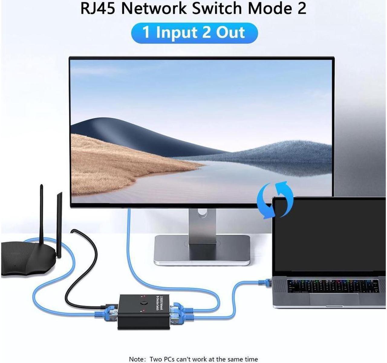 Alt view image 4 of 7 - IXJYLCPC 2.5G/5G RJ45 Network Ethernet Bi-Directional Switch Adapter, Ethernet Selector Suitable Super Cat5-8, Cmpatible with ADSL, Hubs, TVs, Set-top Boxes, Routers, Wireless Devices, Computers