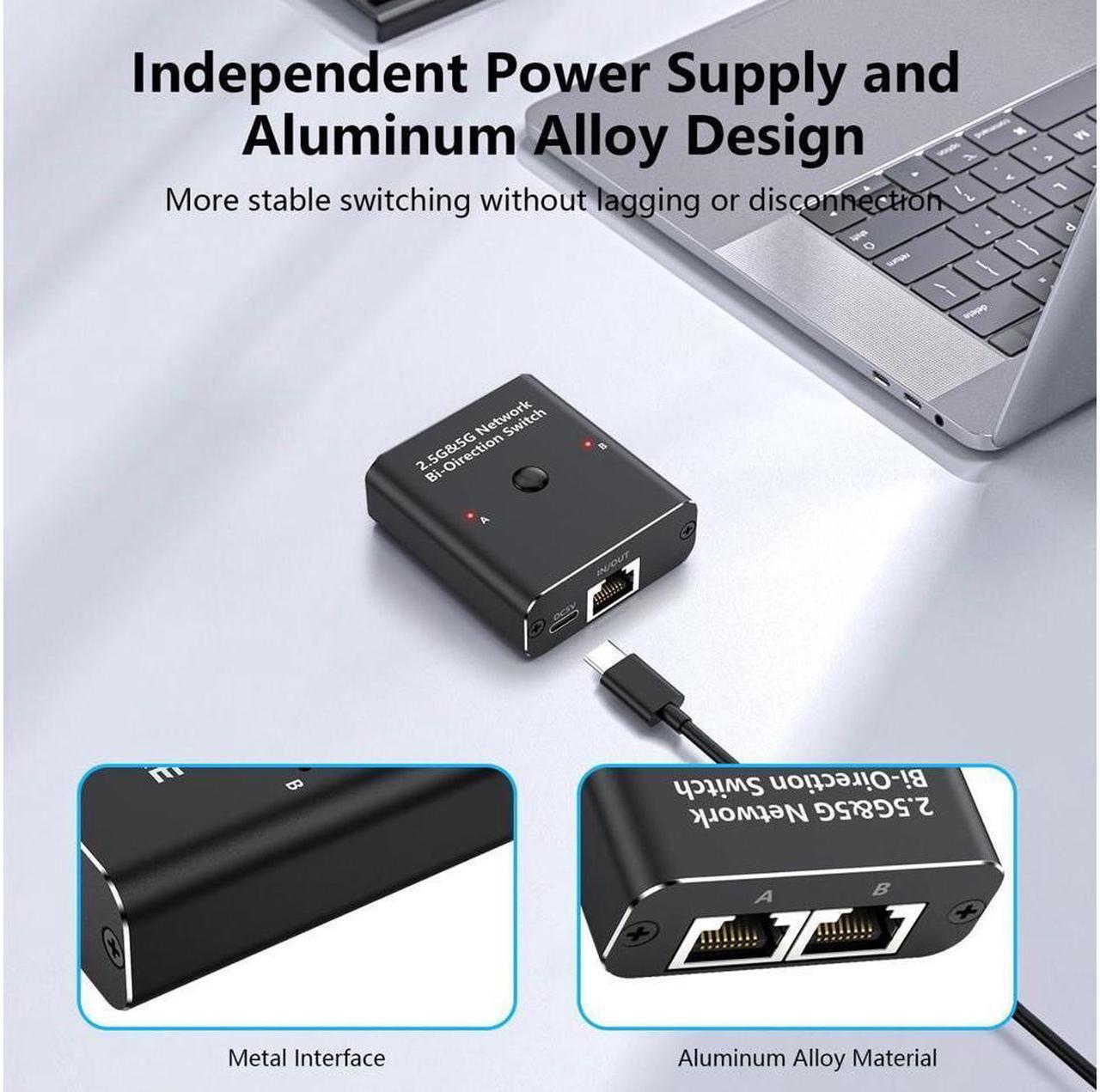 Alt view image 6 of 7 - IXJYLCPC 2.5G/5G RJ45 Network Ethernet Bi-Directional Switch Adapter, Ethernet Selector Suitable Super Cat5-8, Cmpatible with ADSL, Hubs, TVs, Set-top Boxes, Routers, Wireless Devices, Computers