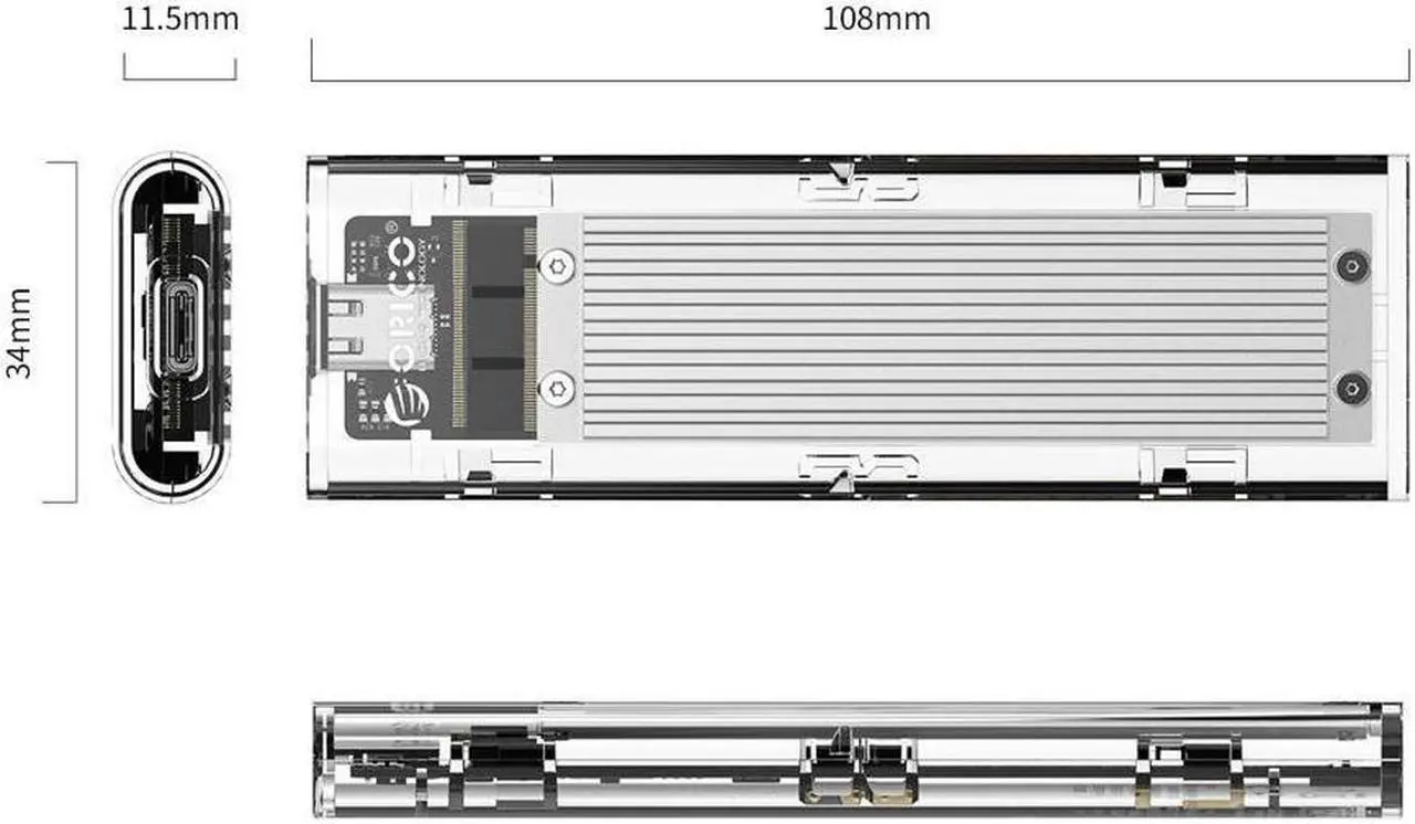 Alt view image 2 of 7 - IXJYLCPC M.2 NVME PCIE SSD to USB 3.1 USB C External Enclosure Only M.2 M-Key to Type C GEN2 10GBPS Adapter M.2 PCIE SSD Hard Disk Box for 2230/2242/2260/2280 PCIe NVMe M-Key SSD up to 2TB-Silver