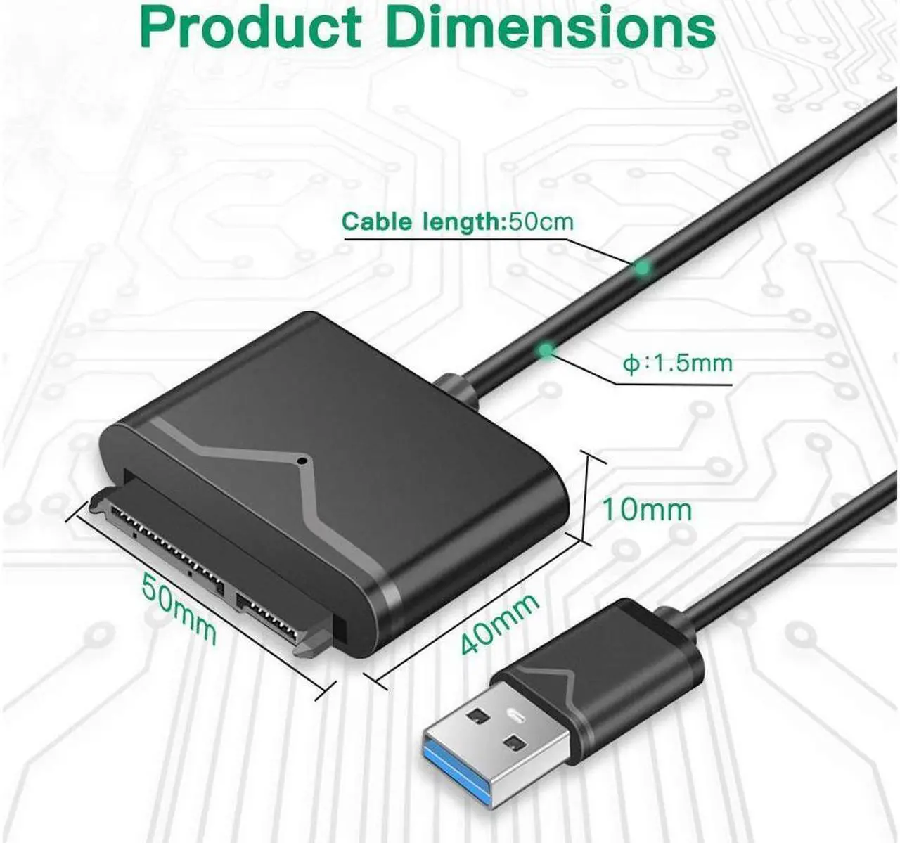 Alt view image 2 of 7 - IXJYLCPC USB 3.0 to SATA Converter for Universal 2.5"/3.5" SATA HDD/SDD Hard Drive Disk, Hard Drive Adapter with 12V/2A Power Adapter & USB 3.0 Cable (UT-3112)