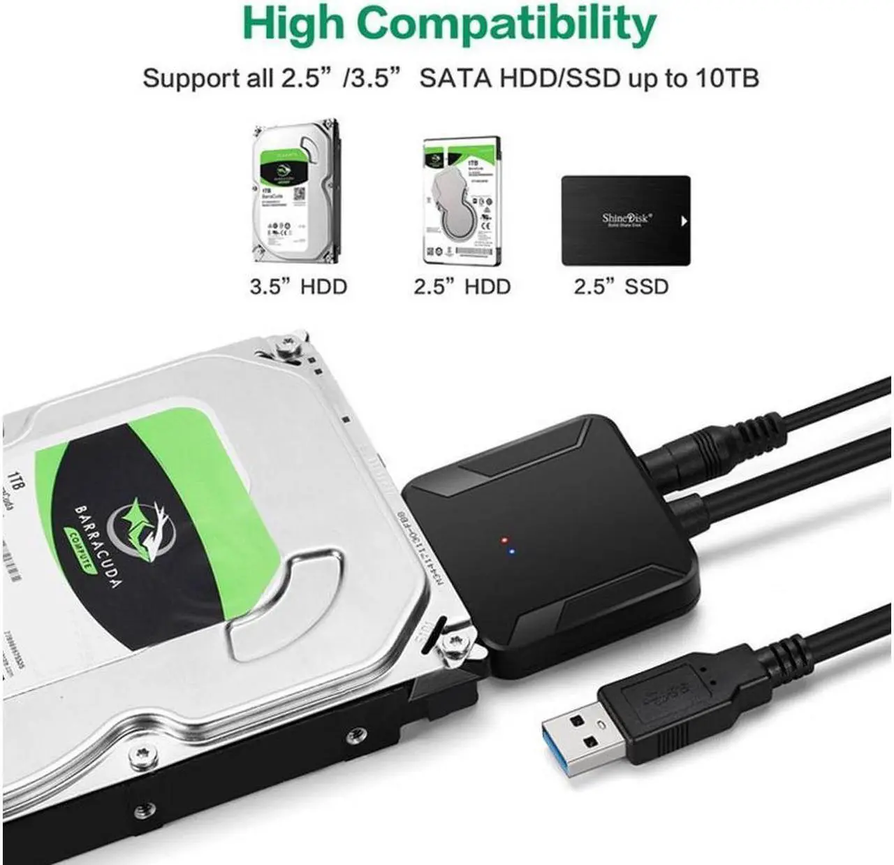 Alt view image 3 of 7 - IXJYLCPC SATA to USB Cable USB 3.0 to Hard Drive Adapter Converter for 2.5 3.5 Inch Hard Drive Disk HDD SATA III and SSD Support UASP with 12V 2A Power Adapter