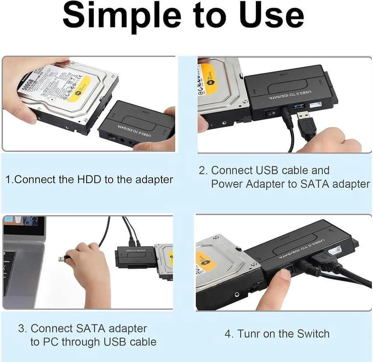 Alt view image 6 of 7 - IXJYLCPC USB 3.0 to IDE SATA Adapter - 2.5 / 3.5" SSD / HDD - USB to IDE & SATA Converter Cable - USB Hard Drive Adapter (USB3SATAIDE),Black