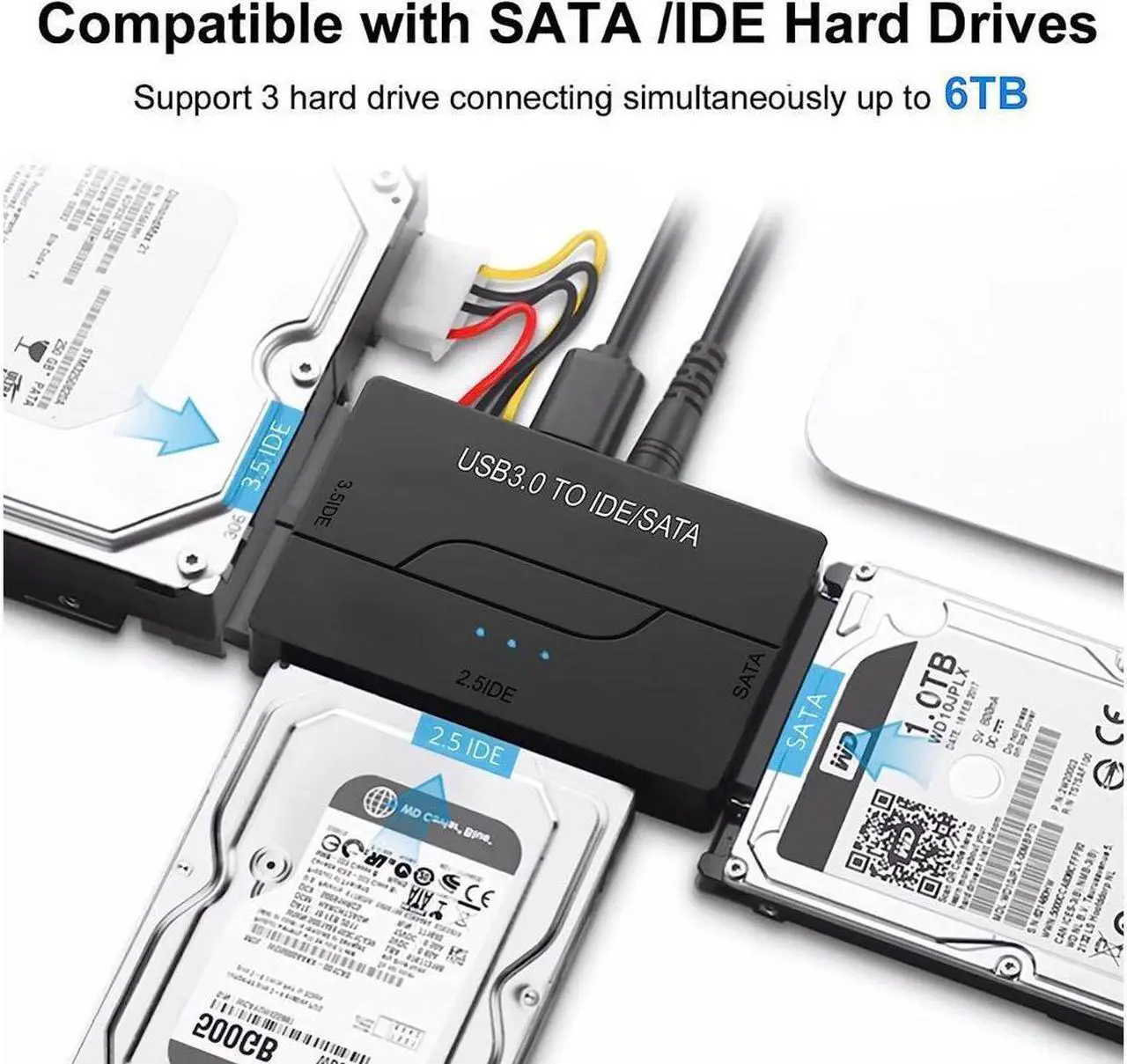 Alt view image 7 of 7 - IXJYLCPC USB 3.0 to IDE SATA Adapter - 2.5 / 3.5" SSD / HDD - USB to IDE & SATA Converter Cable - USB Hard Drive Adapter (USB3SATAIDE),Black