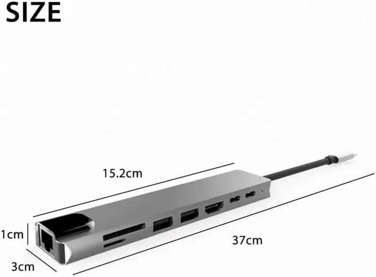 Alt view image 5 of 5 - IXJYLCPC 8 in 1 USB-C Hub Adapter Type-C Kabel naar 4K 60hz Converter Ethernet 3.0 USB C 8 IN 1 Hub USB Charging Station Docking