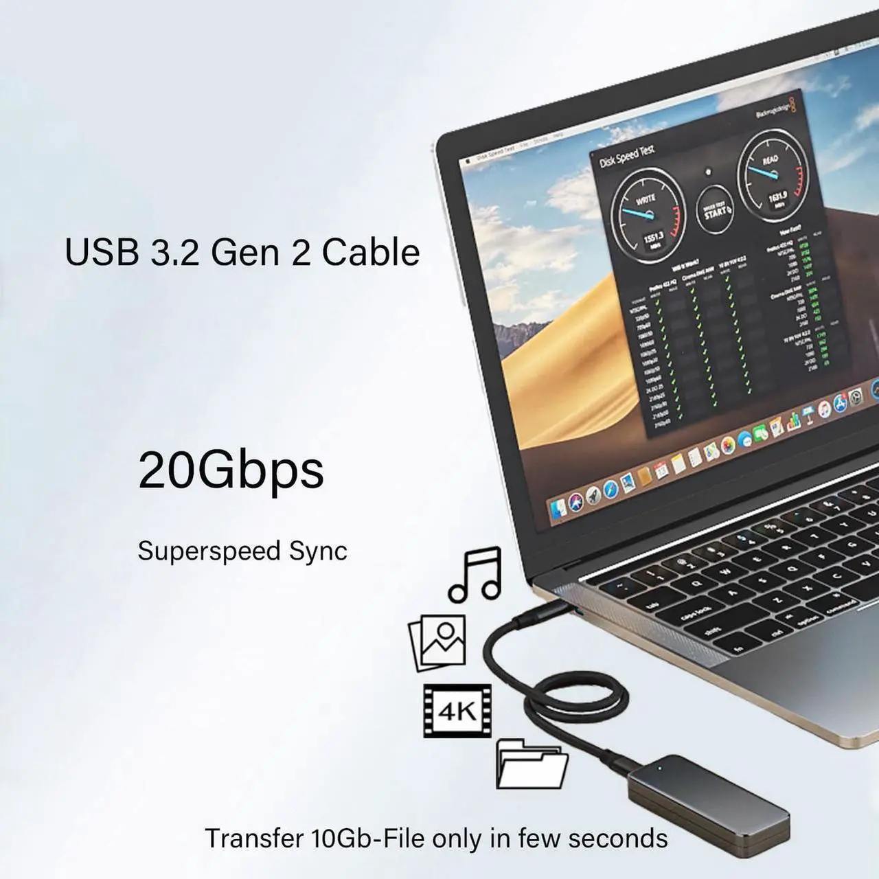 Alt view image 4 of 7 - IXJYLCPC USB C to USB C Cable 2Pack(3.3ft+3.3ft), USB 3.2 Gen 2X2 20Gbps 5A 100W Fast Charge, 4K@60Hz Video ,for PD Docking Station,T5 LaCie SSD,Hard Drives,MacBook Pro,iPad Pro 2018,Black