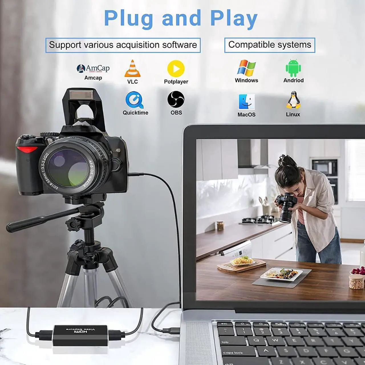 Alt view image 5 of 7 - IXJYLCPC Capture Card, Audio Video Capture Card HDMI Game Capture to USB 1080p 60fps, with Type-C to USB Cable, 4K Full HD Game Capture Low Latency Record for Live Streaming/Gameplay Console
