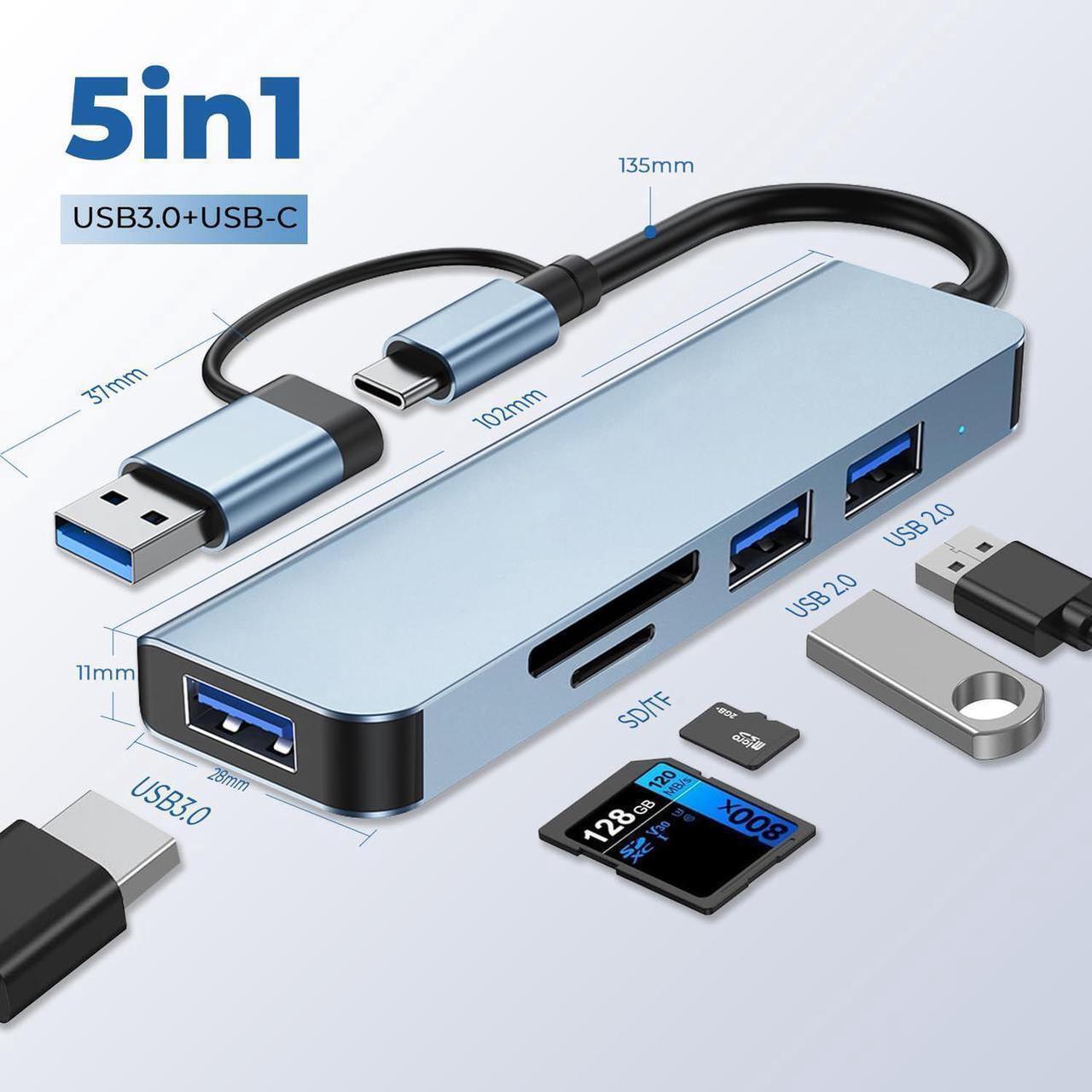 Alt view image 5 of 7 - IXJYLCPC USB HUB, 5 in 1 USB-C/USB 3.0 Dual Adapter Docking Station, with 3 USB Port, TF/SD Card Reader, Multi-Port USB C Adapter Type C Laptops Dock Dongle Compatible for MacBook Pro Air iPad