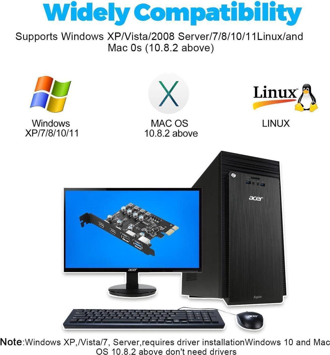 Alt view image 6 of 7 - IXJYLCPC USB PCIE Card 4-Port(2X USB-C - 2X USB-A) PCI Express Expansion Card Desktop PC Internal USB hub for Windows 10/8/7 and MAC OS 10.8.2 Above