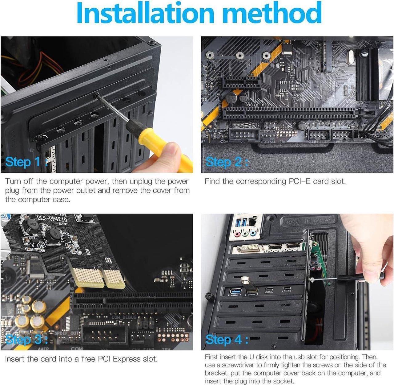 Alt view image 3 of 7 - IXJYLCPC USB PCIE Card 4-Port(2X USB-C - 2X USB-A) PCI Express Expansion Card Desktop PC Internal USB hub for Windows 10/8/7 and MAC OS 10.8.2 Above