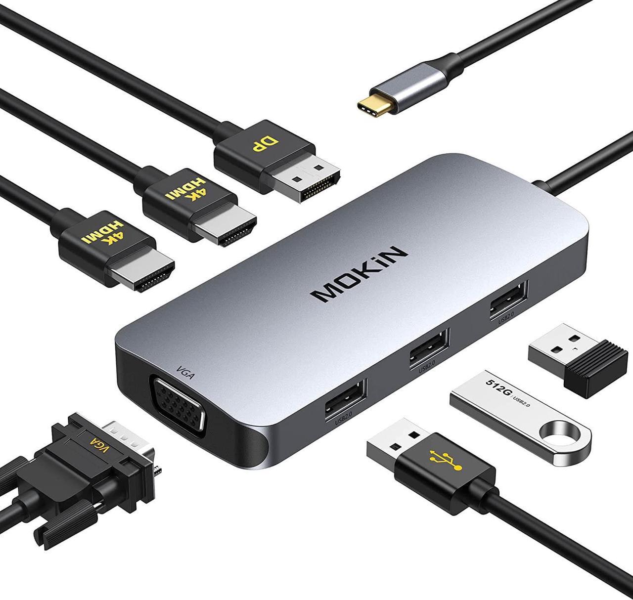 Main image of MOKiN USB C to Dual 4K HDMI Adapter,USB C Dual Monitor Docking Station,USB C Hub with 2x4K 60Hz HDMI,Displayport Port&VGA,3xUSB 2.0,Compatible for Dell/HP/Lenovo/Microsoft,etc.