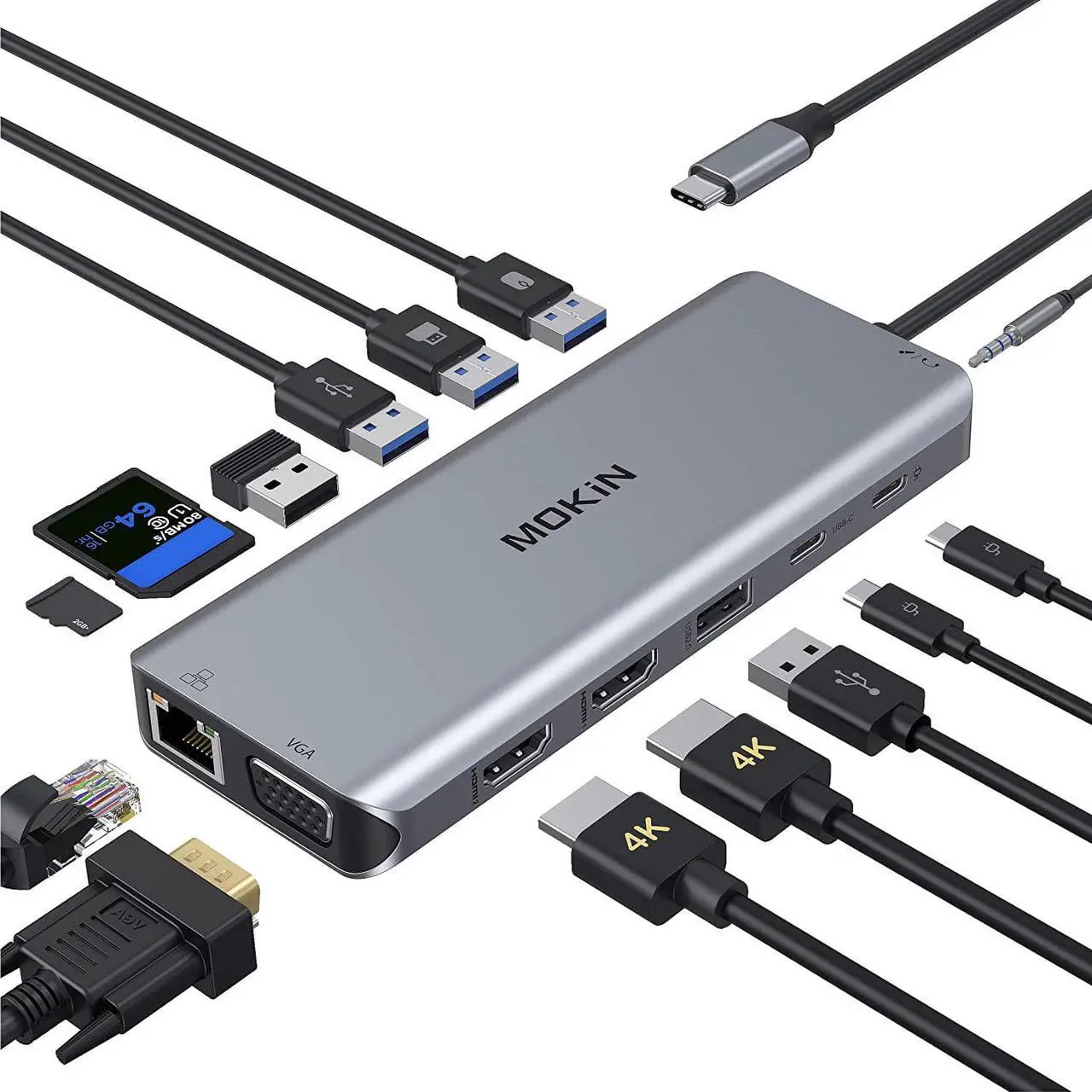Main image of MOKIN USB C Docking Station Dual Monitor,14 in 1 USB C Hub Multiport Adapter Dongle with 2xHDMI,VGA,5xUSB-A,2xUSB-C,SD/TF,Audio ports,USB-C Laptop Docking Station For Macbook/Dell/Levnovo Yoga/HP,etc.