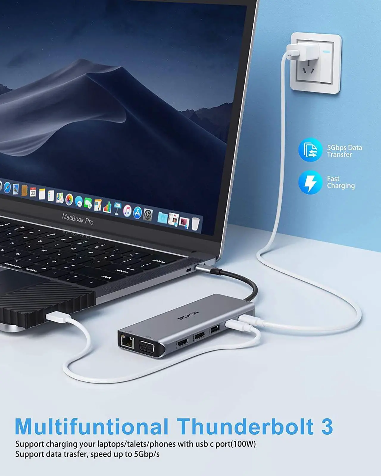 Alt view image 7 of 7 - MOKIN USB C Docking Station Dual Monitor,14 in 1 USB C Hub Multiport Adapter Dongle with 2xHDMI,VGA,5xUSB-A,2xUSB-C,SD/TF,Audio ports,USB-C Laptop Docking Station For Macbook/Dell/Levnovo Yoga/HP,etc.