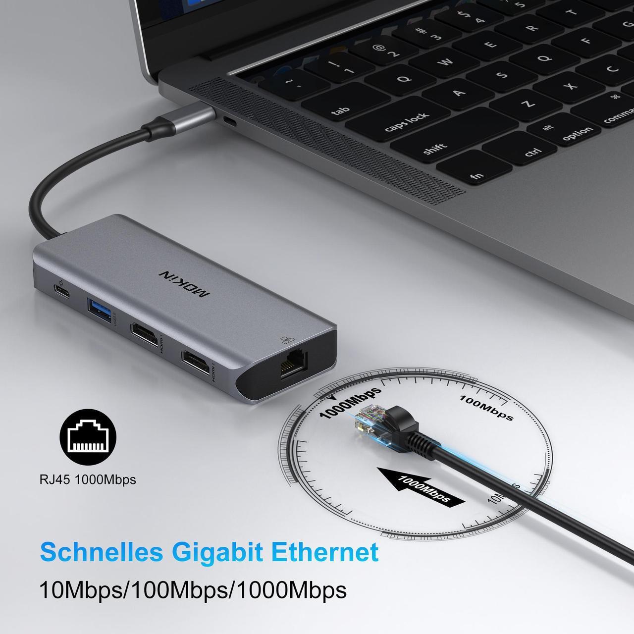 Alt view image 6 of 7 - MOKiN USB C Laptop Docking Station,USB C Hub HDMI Adapter with 2xHDMI,100W PD,Ethernet,3 USB and SD/TF Card Reader,Triple Display Multiport Dongle for MacBook/HP/Lenovo/Dell/Surface Laptop,etc