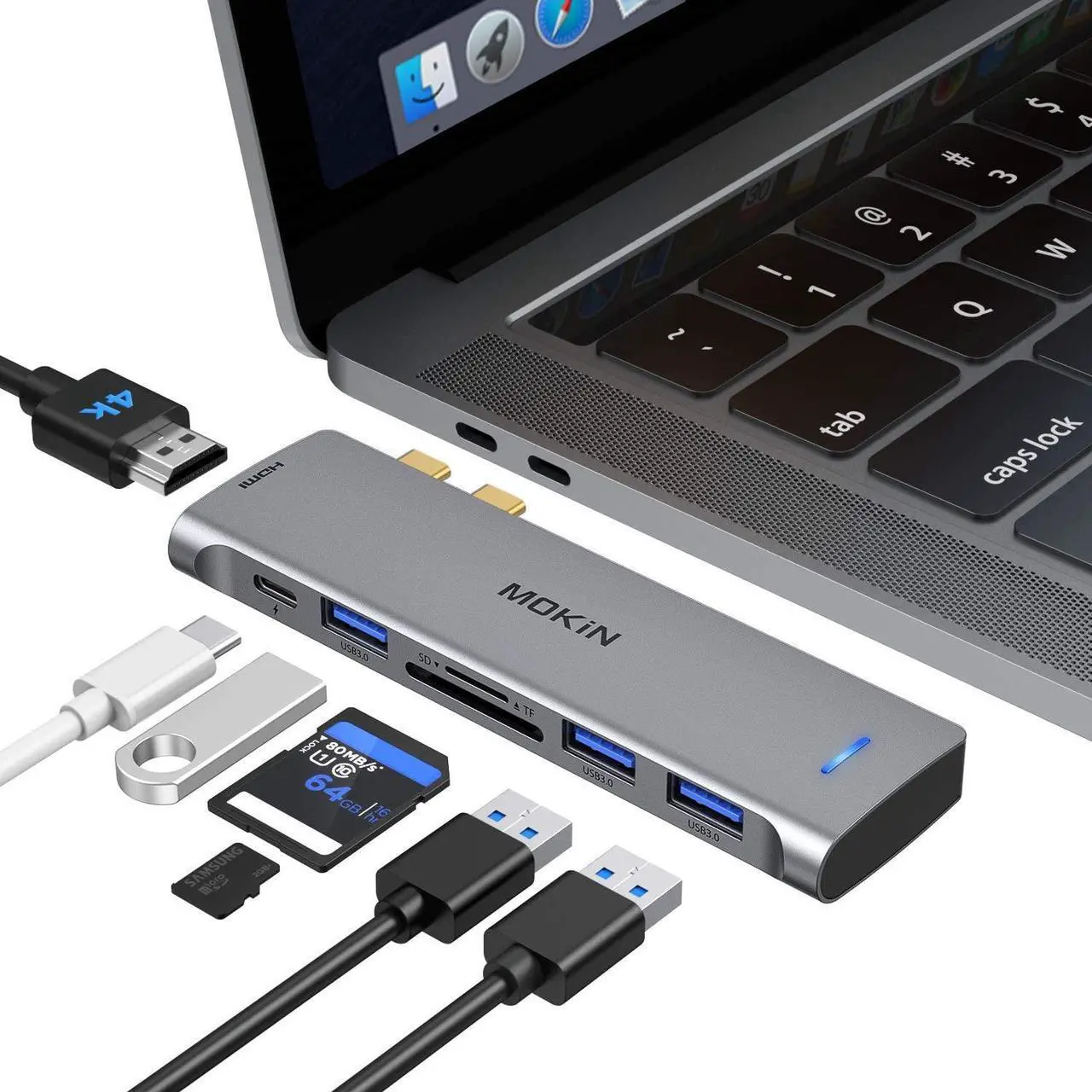 Main image of MOKiN USB C Multiport Adapte for MacBook Pro Adapter with 4K@60Hz HDMI,3 USB 3.0, TF/SD, USB-C Thunderbolt 3 100W, USB C Hub for MacBook Air 2020 2019 2018 2017