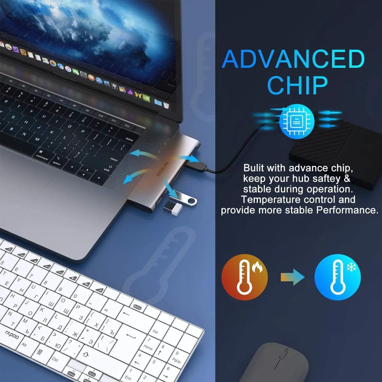Alt view image 5 of 7 - MOKiN USB C Multiport Adapte for MacBook Pro Adapter with 4K@60Hz HDMI,3 USB 3.0, TF/SD, USB-C Thunderbolt 3 100W, USB C Hub for MacBook Air 2020 2019 2018 2017
