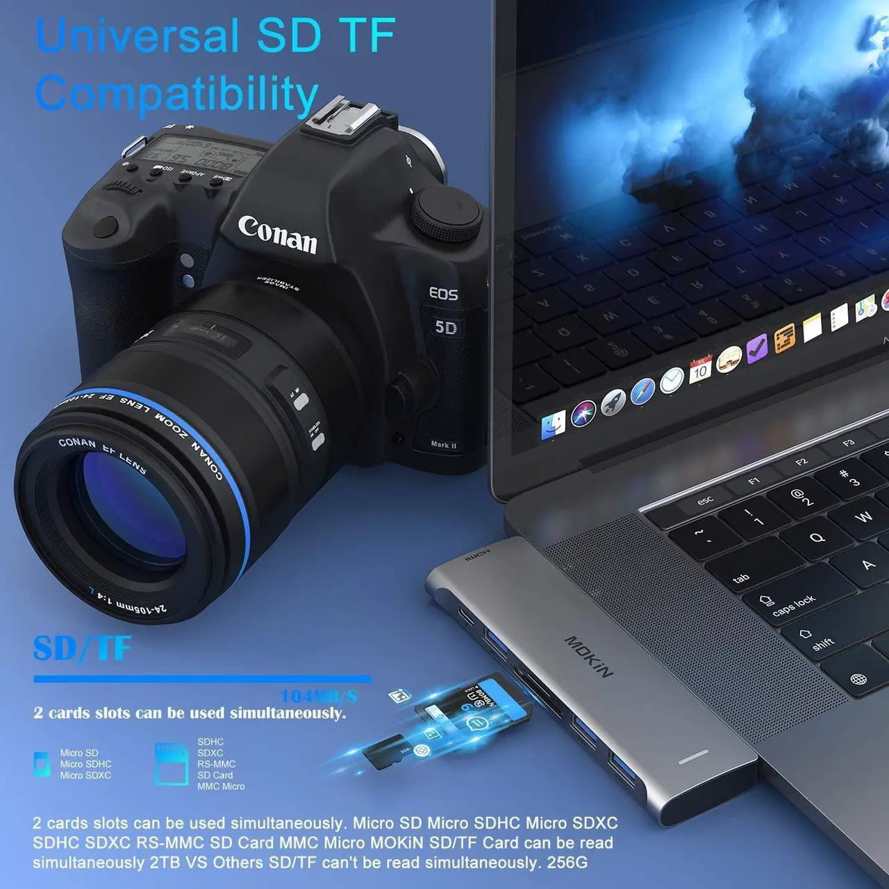 Alt view image 7 of 7 - MOKiN USB C Multiport Adapte for MacBook Pro Adapter with 4K@60Hz HDMI,3 USB 3.0, TF/SD, USB-C Thunderbolt 3 100W, USB C Hub for MacBook Air 2020 2019 2018 2017