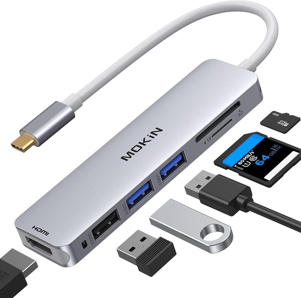 Main image of MOKiN 6 in 1 USB C Laptop Hub with 4K HDMI, SD/TF Card Reader, 3xUSB A Port,Multiport Adapter compatible for MacBook Pro/Air, Dell XPS, Lenovo Thinkpad,etc
