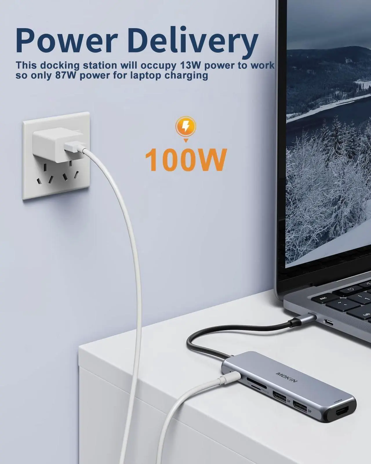 Alt view image 4 of 6 - MOKiN Docking Station Dual DisplayPort,USB C Hub Dongle with 2 DP,HDMI,3 USB A 3.0,SD & Micro SD Slot,PD 100W Charging Port for MacBook/Dell XPS/Steam Deck/HP/Lenovo ThinkPad/Microsoft Surface,etc.