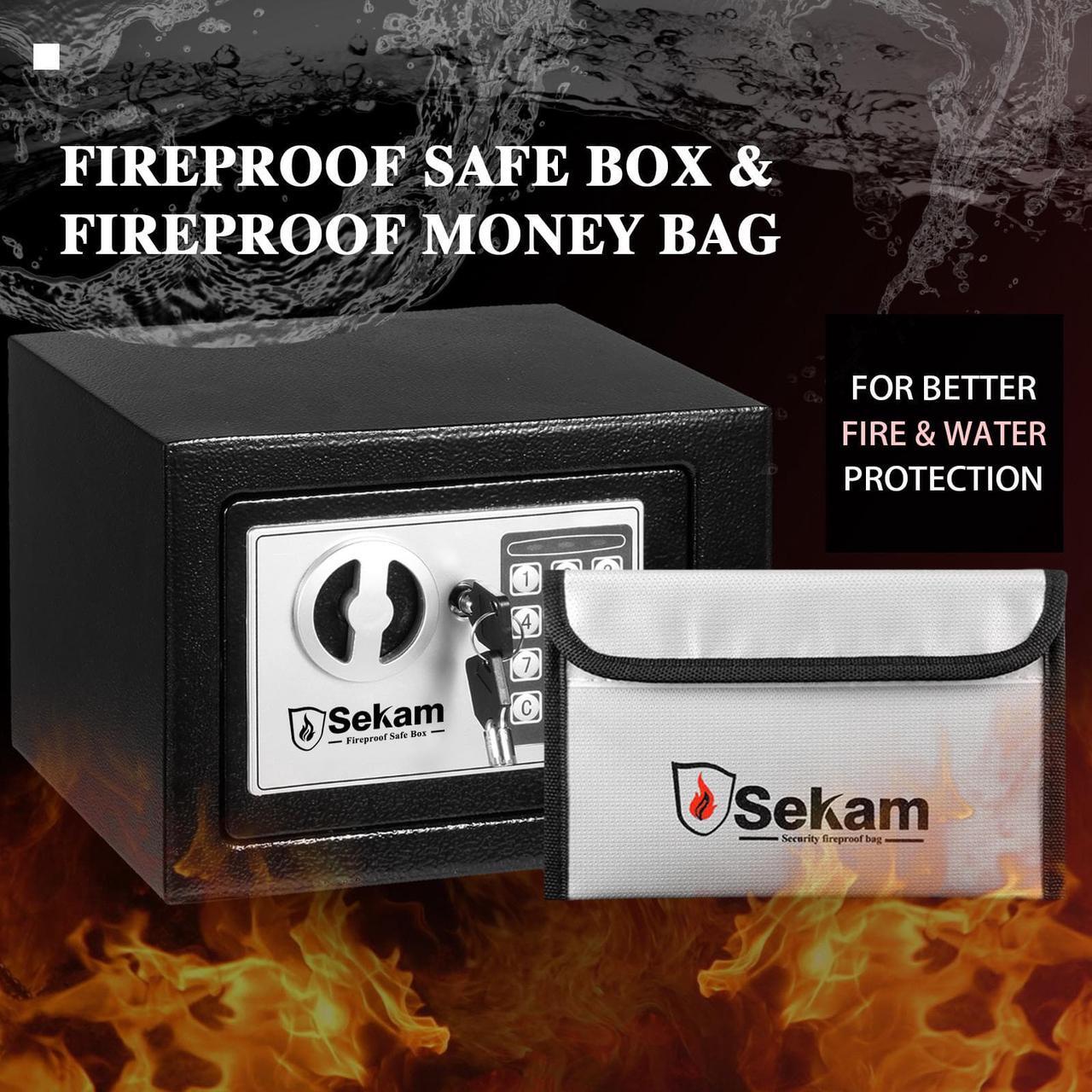 Alt view image 2 of 7 - SEKAM Steel Small Money Safe Box for Home Office with Fireproof Money Bag for Cash, Personal Safe with Keypad and Keys, Mini Safe Lock Box for Cash, Digital Security Safe Silver