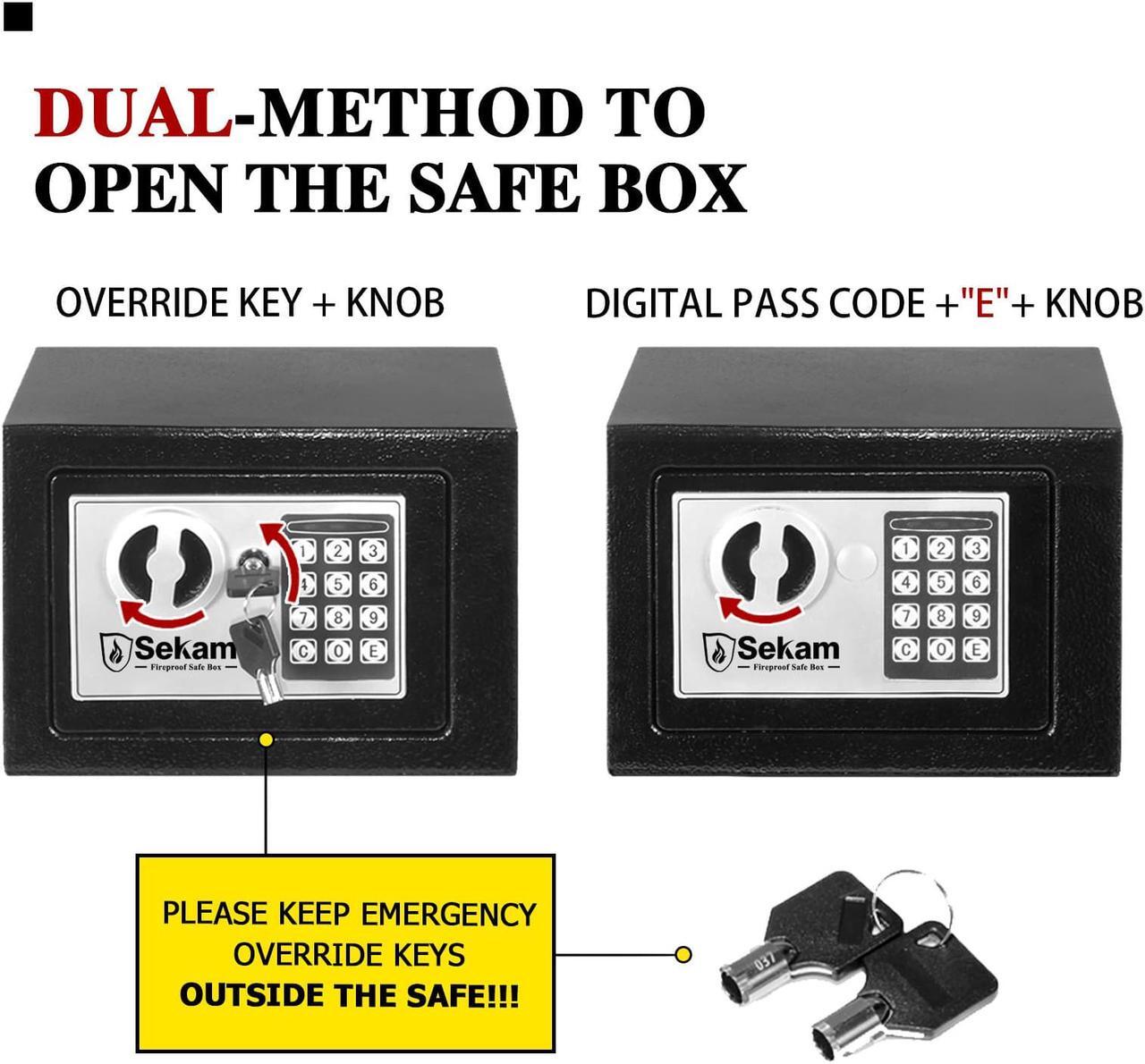 Alt view image 4 of 7 - SEKAM Steel Small Money Safe Box for Home Office with Fireproof Money Bag for Cash, Personal Safe with Keypad and Keys, Mini Safe Lock Box for Cash, Digital Security Safe Silver