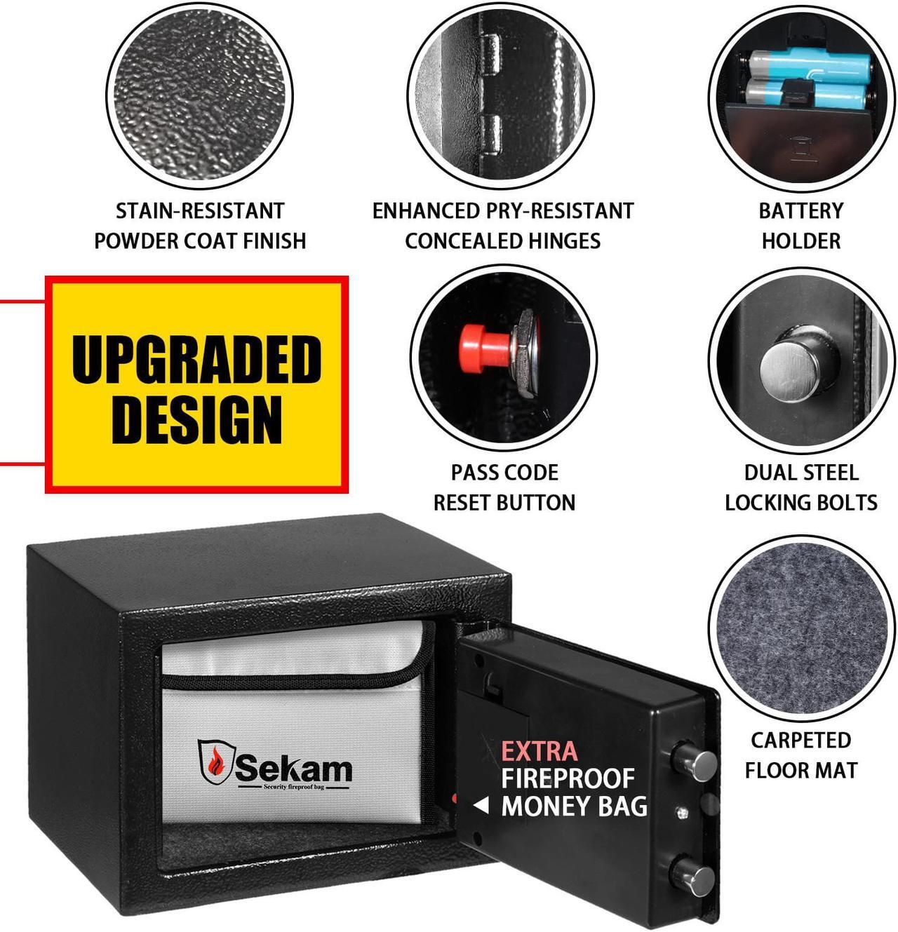 Alt view image 5 of 7 - SEKAM Steel Small Money Safe Box for Home Office with Fireproof Money Bag for Cash, Personal Safe with Keypad and Keys, Mini Safe Lock Box for Cash, Digital Security Safe Silver