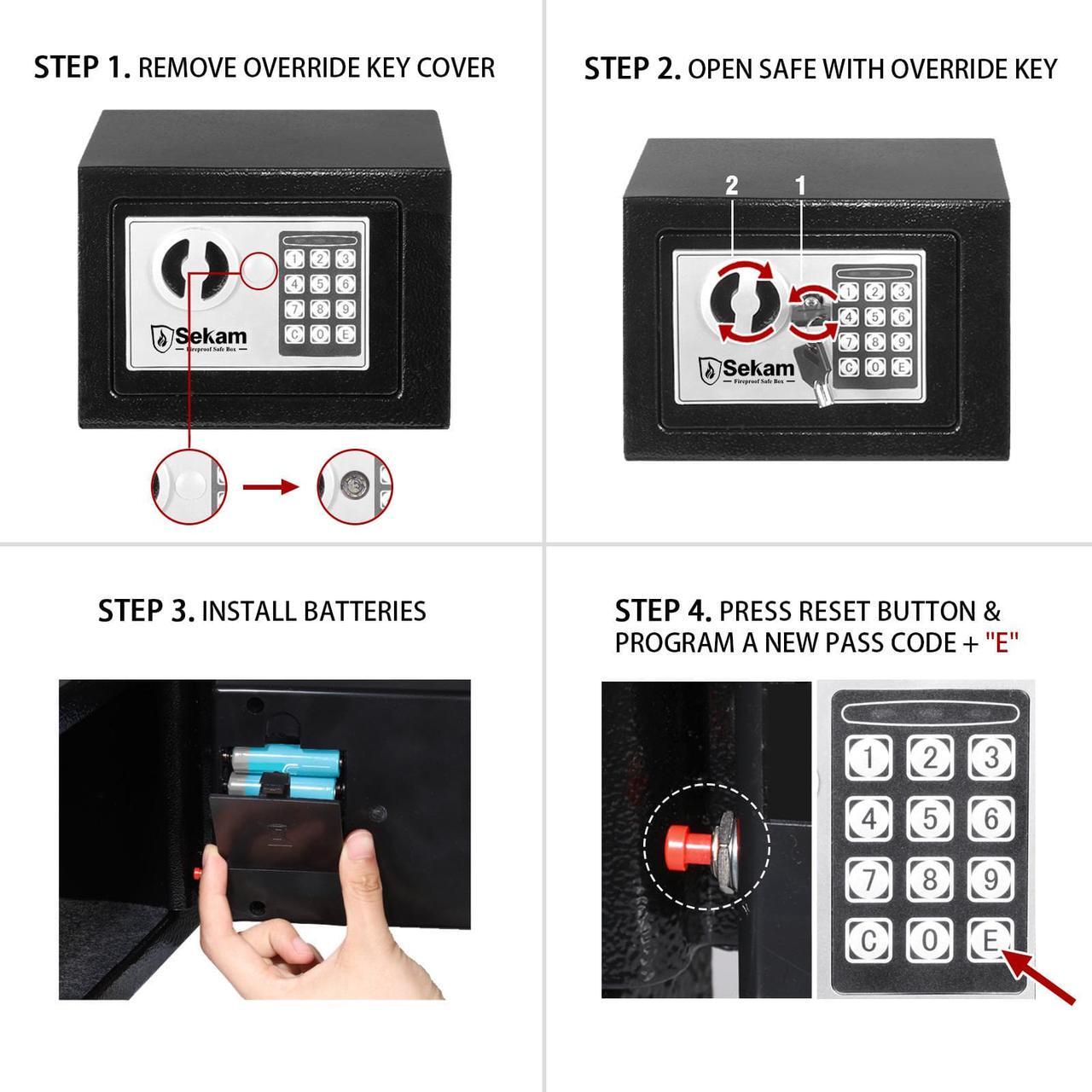 Alt view image 6 of 7 - SEKAM Steel Small Money Safe Box for Home Office with Fireproof Money Bag for Cash, Personal Safe with Keypad and Keys, Mini Safe Lock Box for Cash, Digital Security Safe Silver