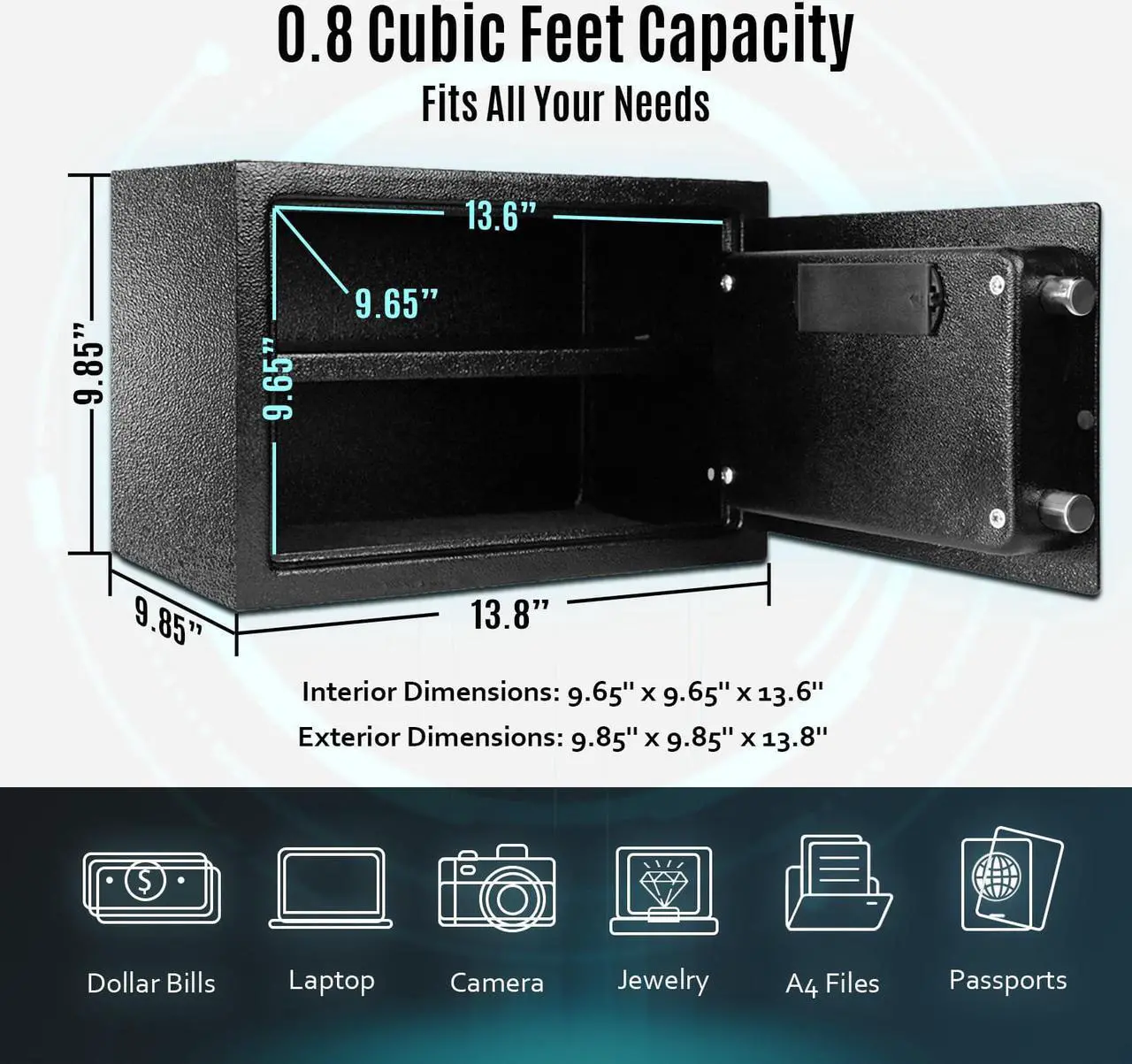 Alt view image 3 of 6 - SEKAM Biometric Fingerprint Safe Box, Security Safe with Fingerprint Access, Personal Safe with Electronic Lock, Safe Box Waterproof Fireproof, Home Safe for Cash Jewelry Important Documents
