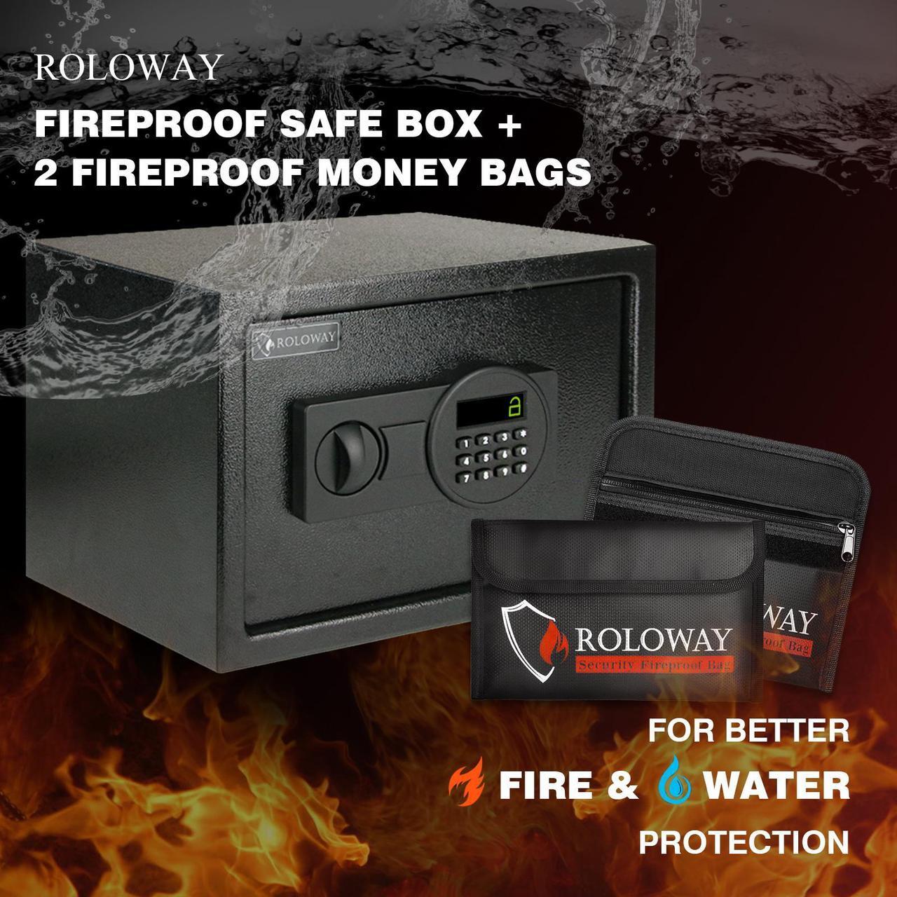 Alt view image 2 of 5 - ROLOWAY Steel Safe Box (0.8 Cubic Feet), Money Safe for Home Safe, Lock Box with Fireproof Bag for Cash Safe, Security Safety Box for Document Safe, Fireproof Safe with Key (Black Digital Keypad)