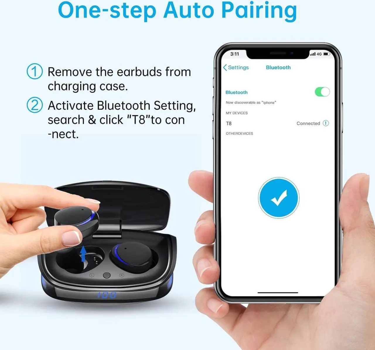 Alt view image 6 of 7 - Wireless Earbuds, Bluetooth 5.0 Headphones IPX8 Waterproof, Hight-Fidelity Stereo Sound Quality in Ear Headset, Built-in Mic LED Charging Case & 21 Hours Playtime, for Smartphones Laptops Running Gym