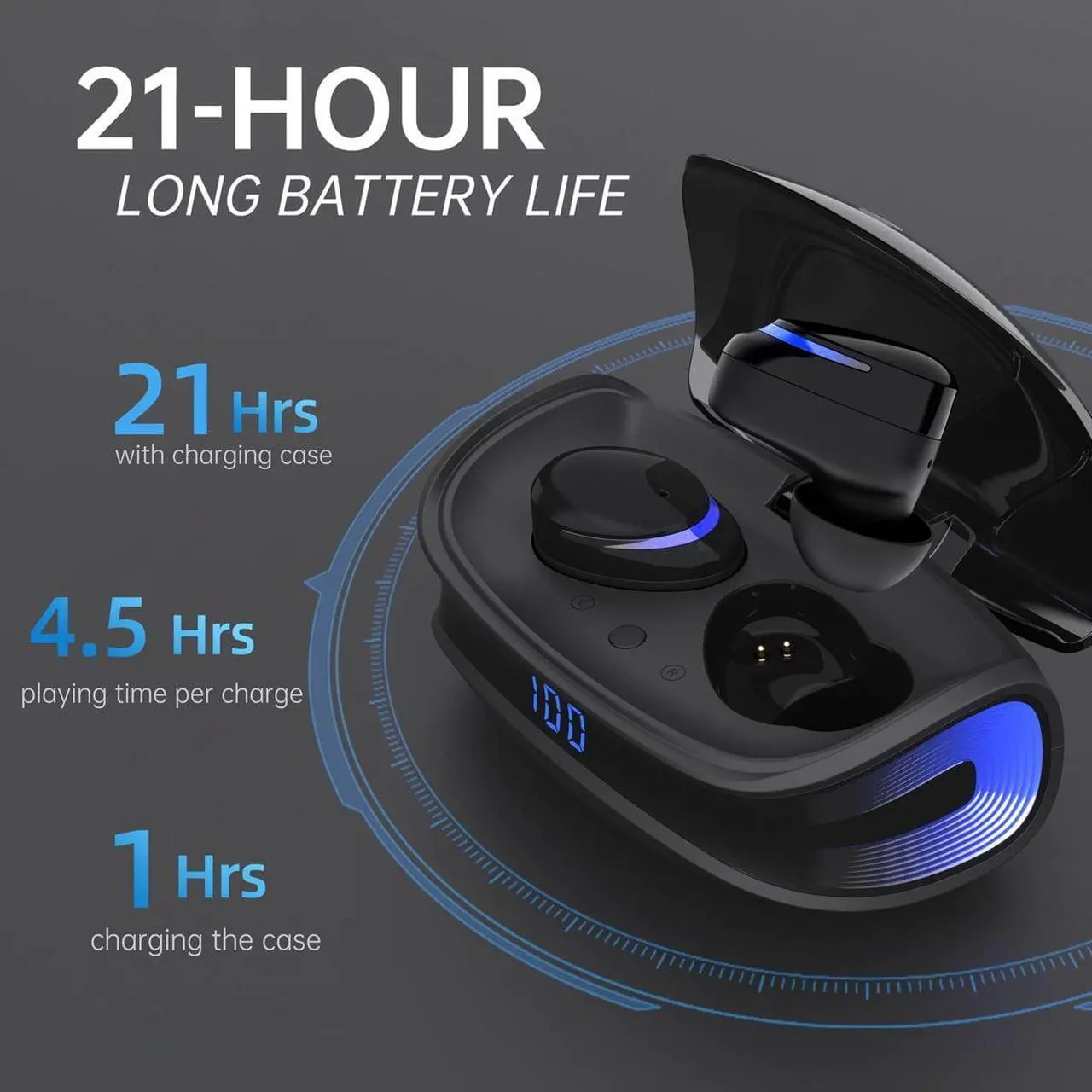 Alt view image 2 of 7 - Wireless Earbuds, Bluetooth 5.0 Headphones IPX8 Waterproof, Hight-Fidelity Stereo Sound Quality in Ear Headset, Built-in Mic LED Charging Case & 21 Hours Playtime, for Smartphones Laptops Running Gym