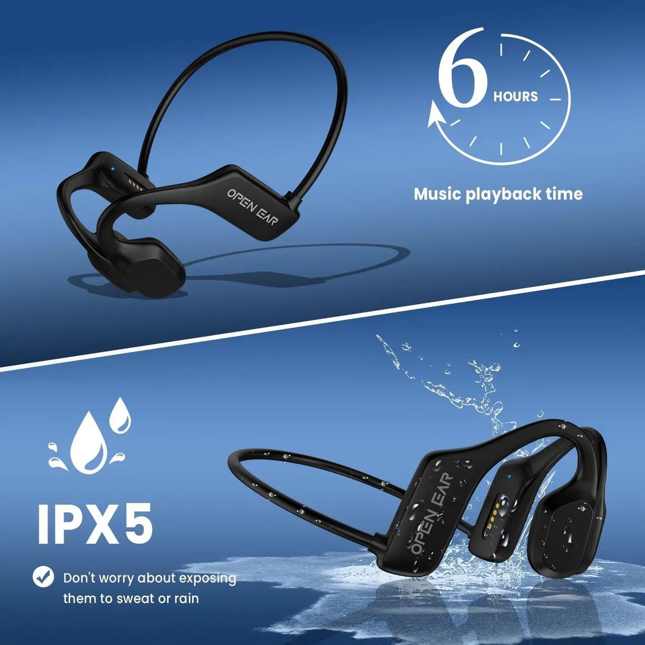 Alt view image 4 of 6 - Open Ear Air Conduction Headphones, Wireless Bluetooth Earbuds with Microphone, IPX5 Waterproof Sweatproof Sports Headset for Running, Cycling, Hiking, Workout
