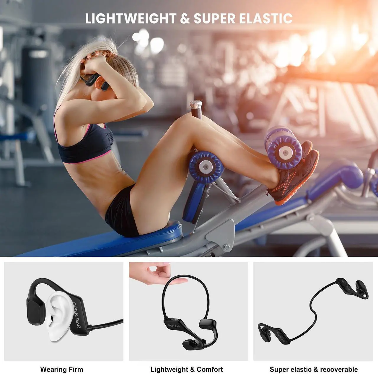 Alt view image 2 of 6 - Open Ear Air Conduction Headphones, Wireless Bluetooth Earbuds with Microphone, IPX5 Waterproof Sweatproof Sports Headset for Running, Cycling, Hiking, Workout