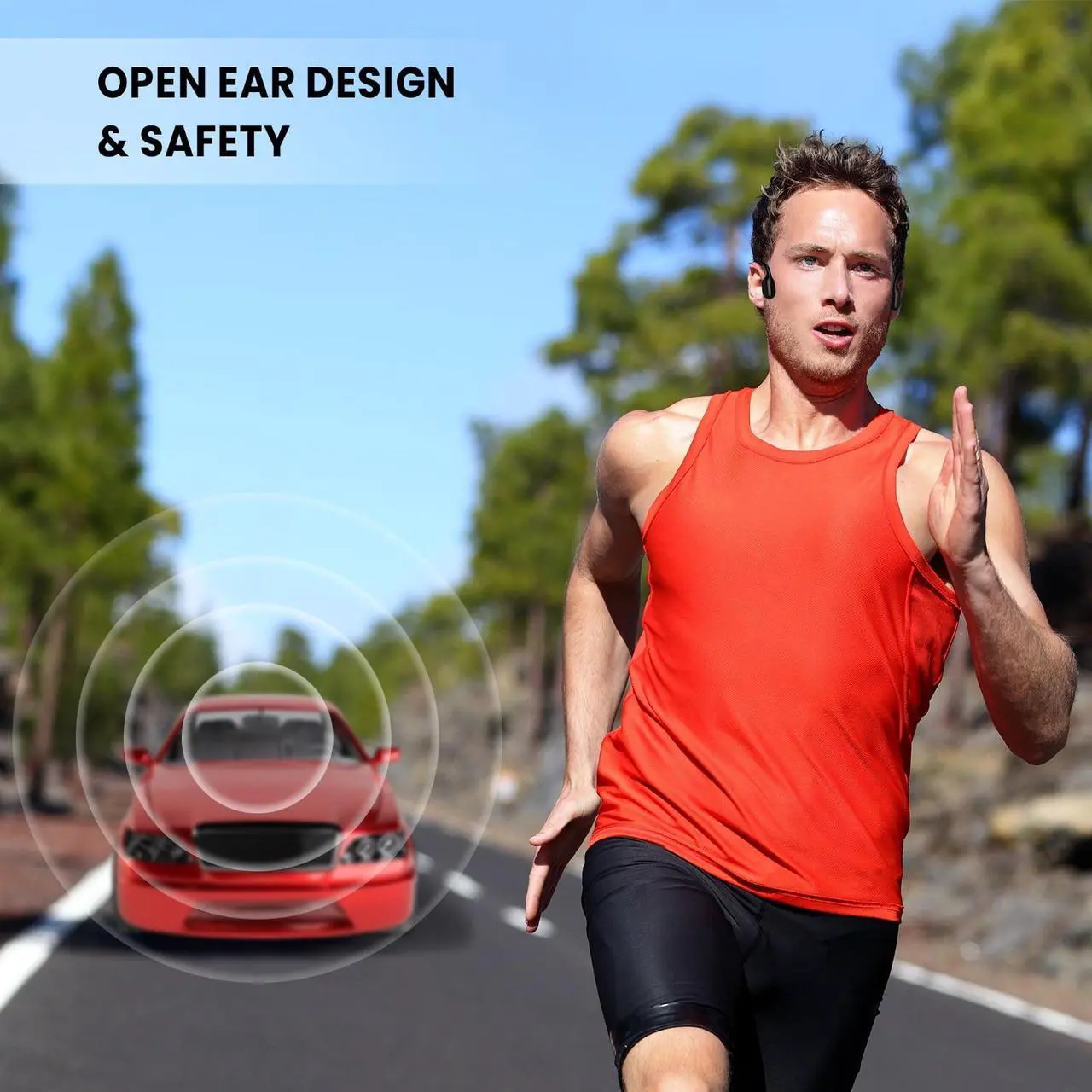 Alt view image 6 of 6 - Open Ear Air Conduction Headphones, Wireless Bluetooth Earbuds with Microphone, IPX5 Waterproof Sweatproof Sports Headset for Running, Cycling, Hiking, Workout