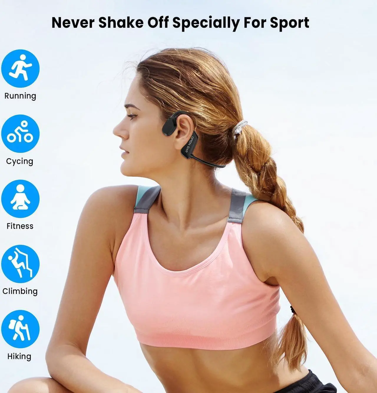 Alt view image 3 of 6 - Open Ear Air Conduction Headphones, Wireless Bluetooth Earbuds with Microphone, IPX5 Waterproof Sweatproof Sports Headset for Running, Cycling, Hiking, Workout