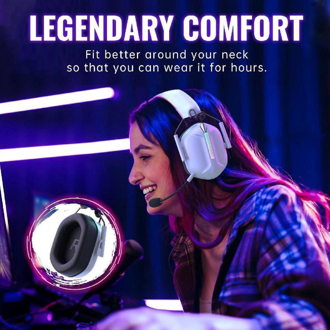 Alt view image 6 of 7 - Wireless Gaming Headset for PS5 PS4 Nintendo Switch PC Mac, 2.4 GHz/Bluetooth 5.2 Gaming Headphones with Noise Cancelling Microphone 40+ Hours Battery Life,3.5mm Wired for Xbox Series,White
