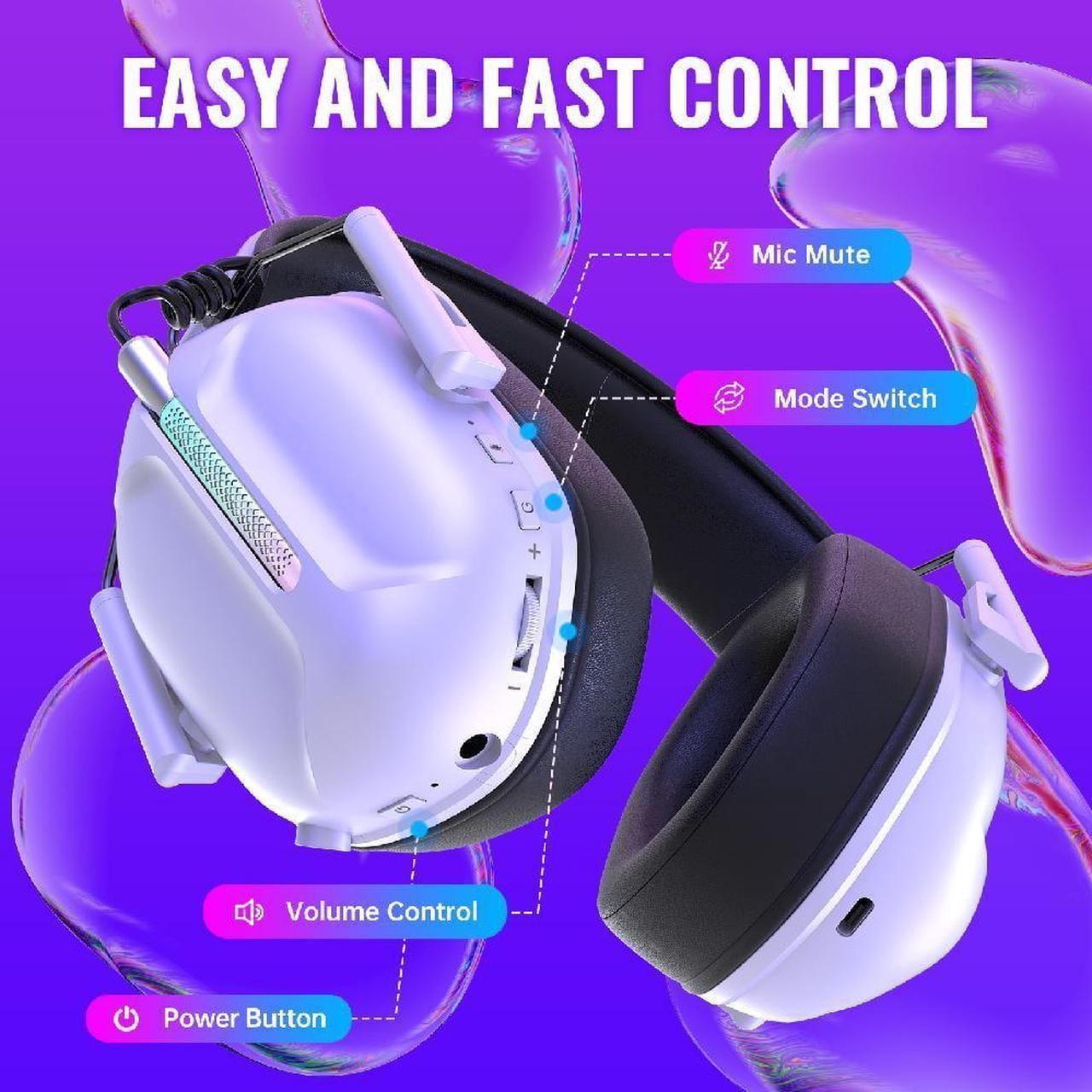 Alt view image 4 of 7 - Wireless Gaming Headset for PS5 PS4 Nintendo Switch PC Mac, 2.4 GHz/Bluetooth 5.2 Gaming Headphones with Noise Cancelling Microphone 40+ Hours Battery Life,3.5mm Wired for Xbox Series,White