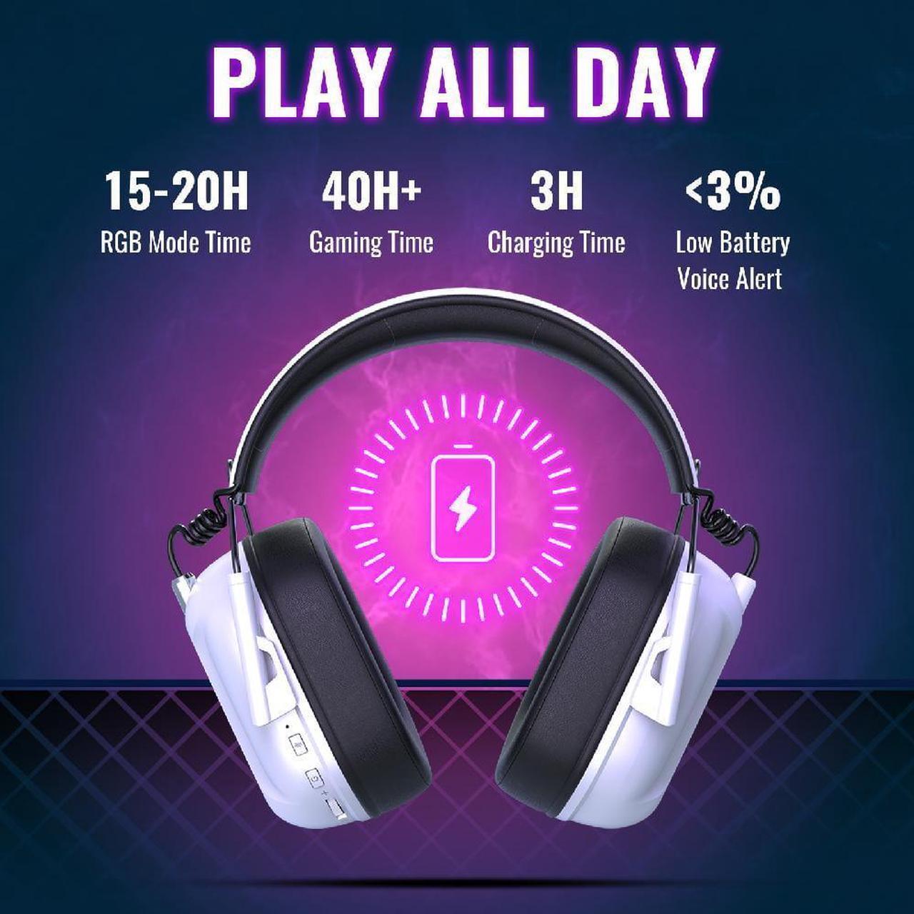 Alt view image 5 of 7 - Wireless Gaming Headset for PS5 PS4 Nintendo Switch PC Mac, 2.4 GHz/Bluetooth 5.2 Gaming Headphones with Noise Cancelling Microphone 40+ Hours Battery Life,3.5mm Wired for Xbox Series,White