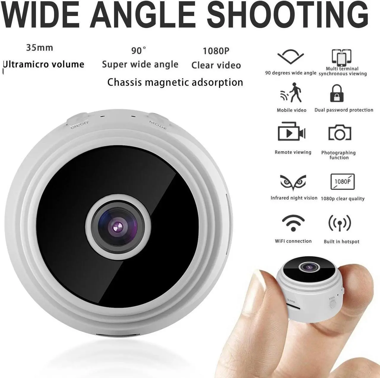 Alt view image 2 of 7 - Mini 1080p HD Wireless Magnetic Security Camera with Sound, Spy Camera Hidden Camera, Nanny Cam with Phone App and Night Vision Motion Detection, for Office and Home Security