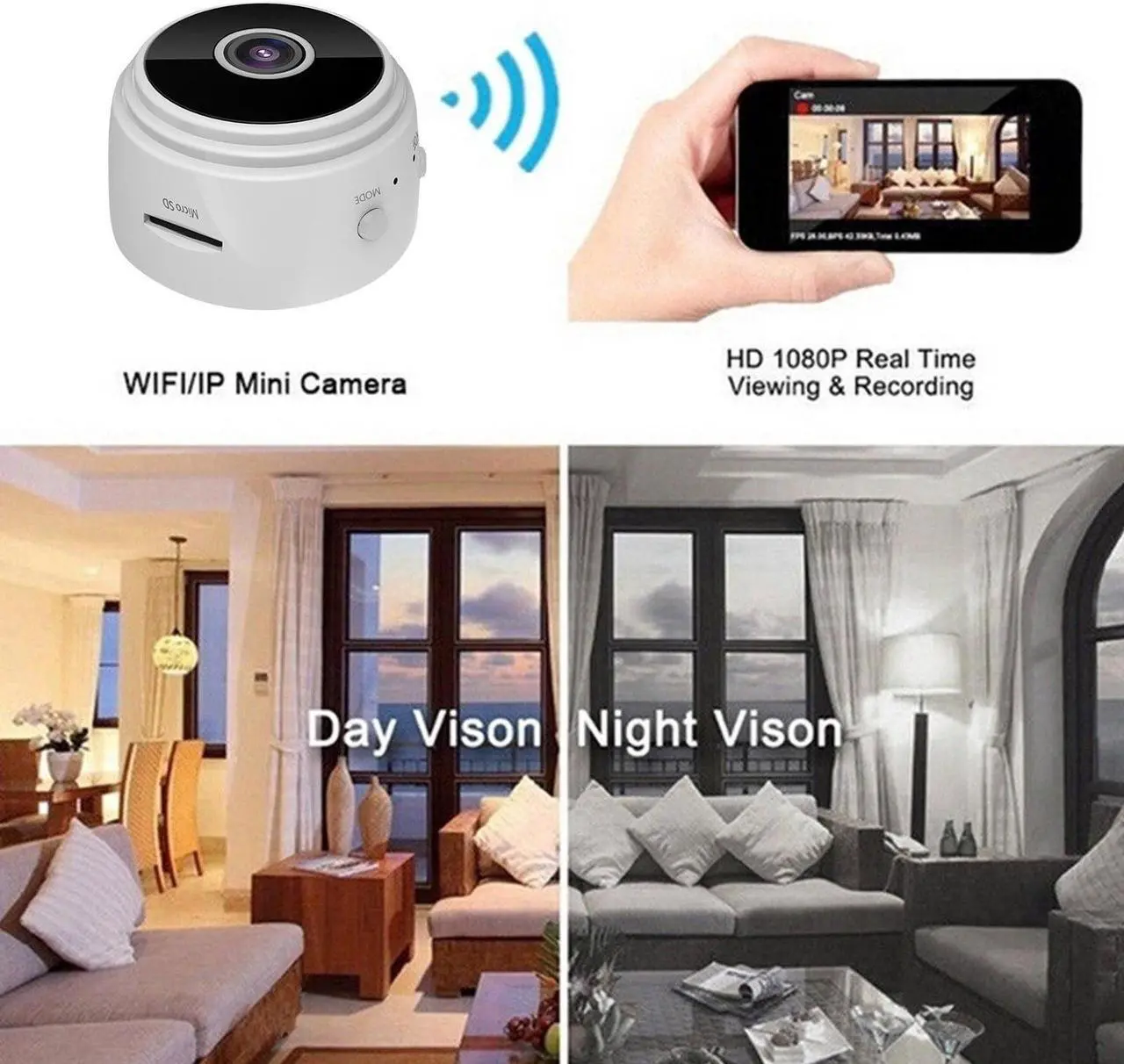 Alt view image 5 of 7 - Mini 1080p HD Wireless Magnetic Security Camera with Sound, Spy Camera Hidden Camera, Nanny Cam with Phone App and Night Vision Motion Detection, for Office and Home Security