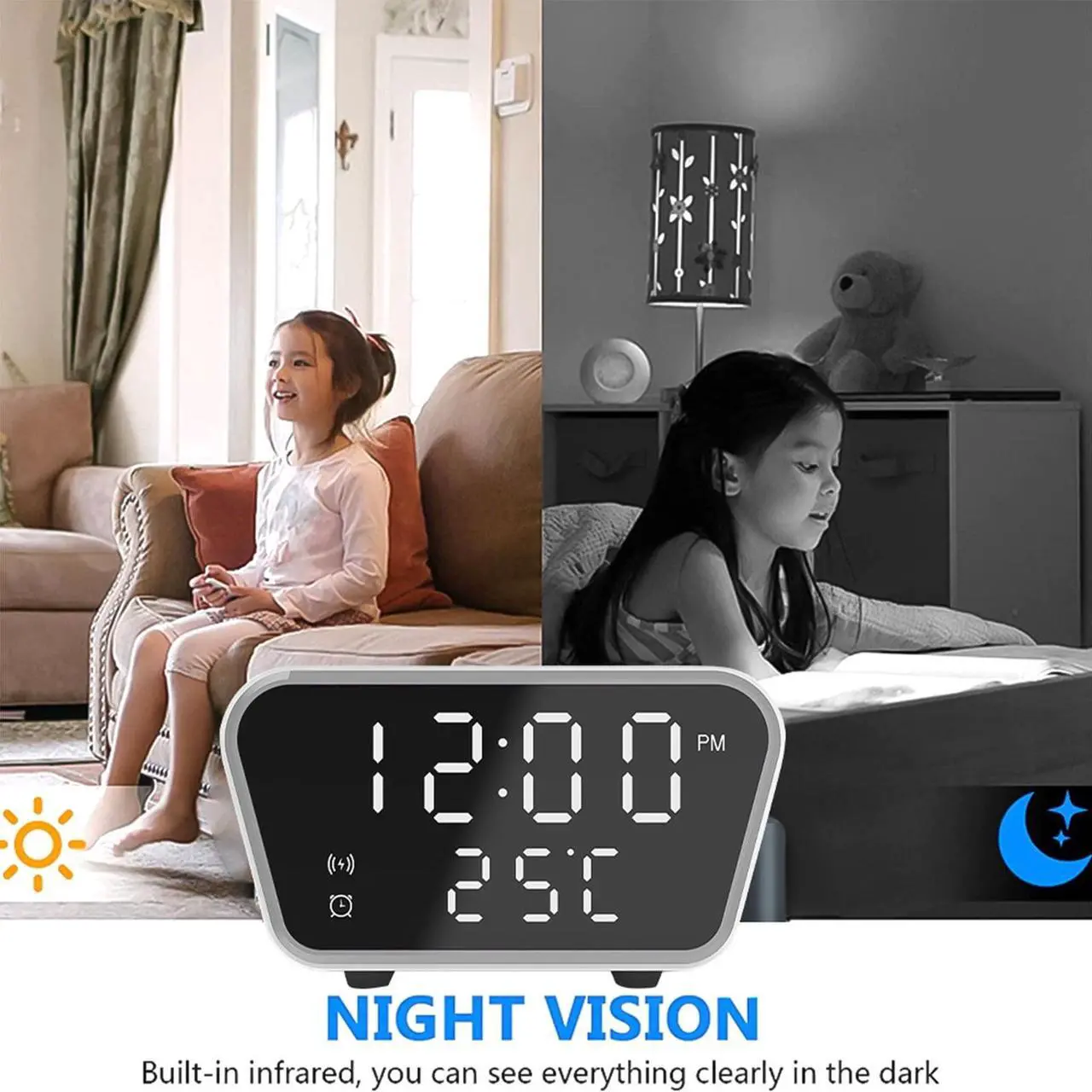 Alt view image 6 of 7 - 1080p Full Hd Wifi Mini CameraMotion Detection Clock Camcorder Wireless Charging Alarm Camera Clock,Smart Reminders with Smartphone Connection,128GB